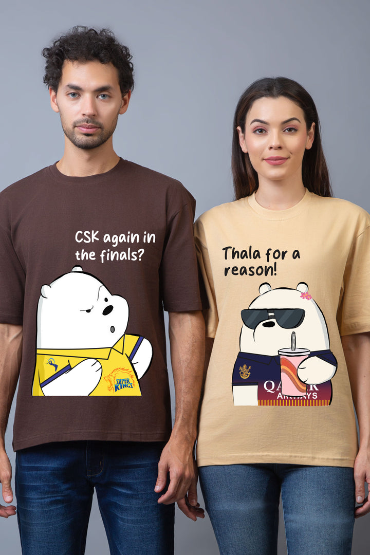 CSK vs RCB IPL Couple Oversized T-Shirts - Pack of 2