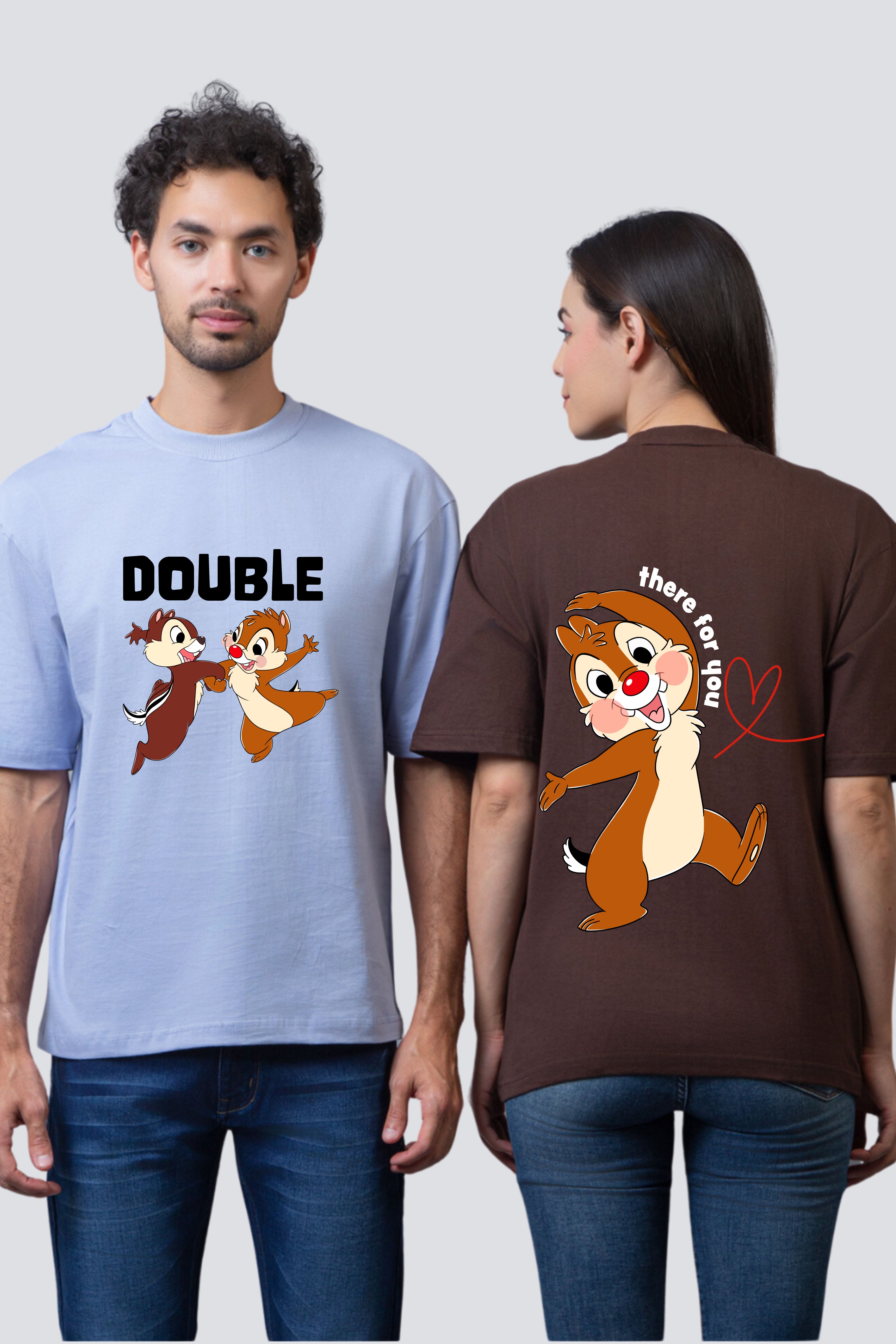 Double Trouble Chipmunk Oversized Couple Tees - Pack of 2