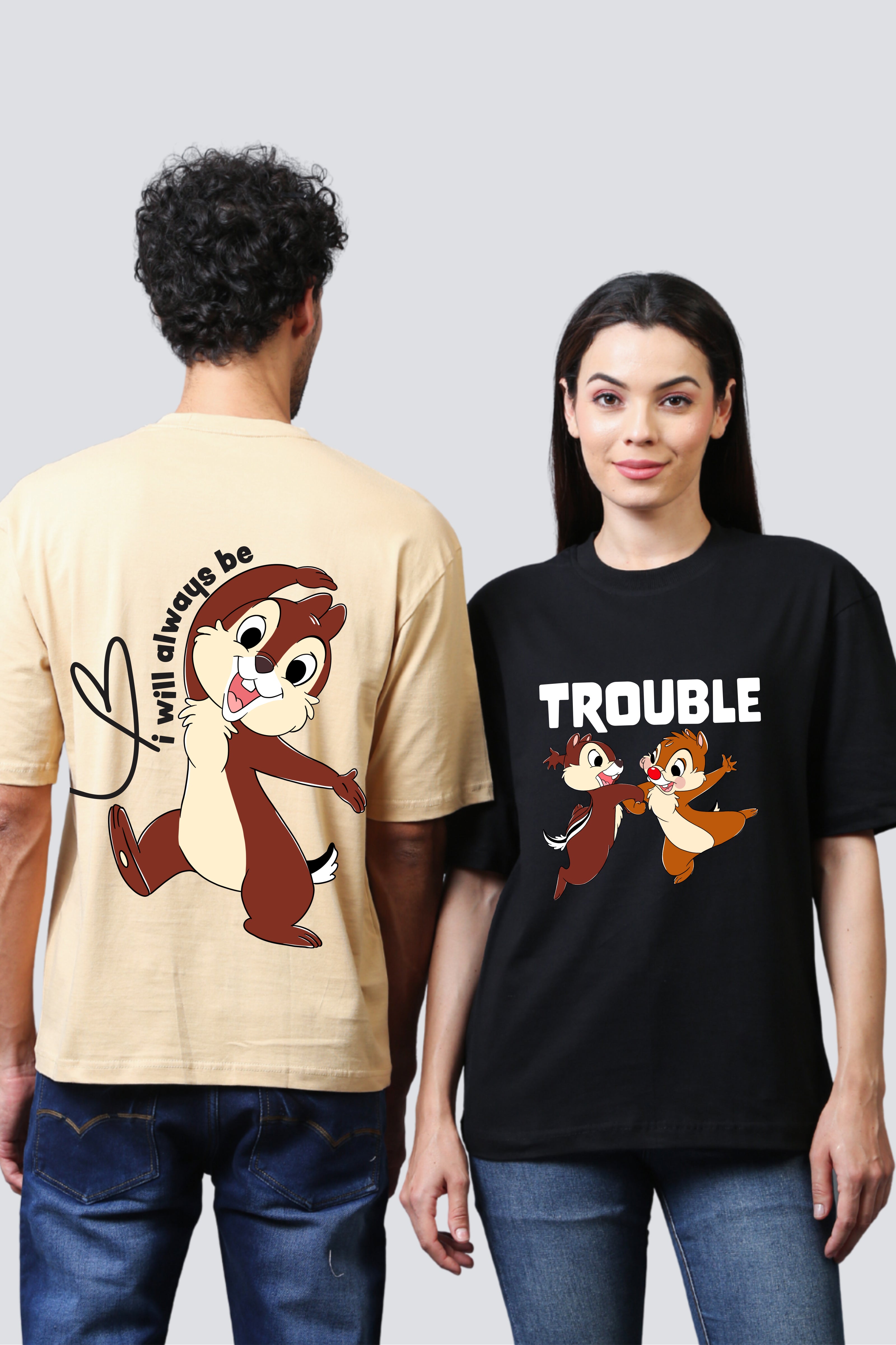Double Trouble Chipmunk Oversized Couple Tees - Pack of 2