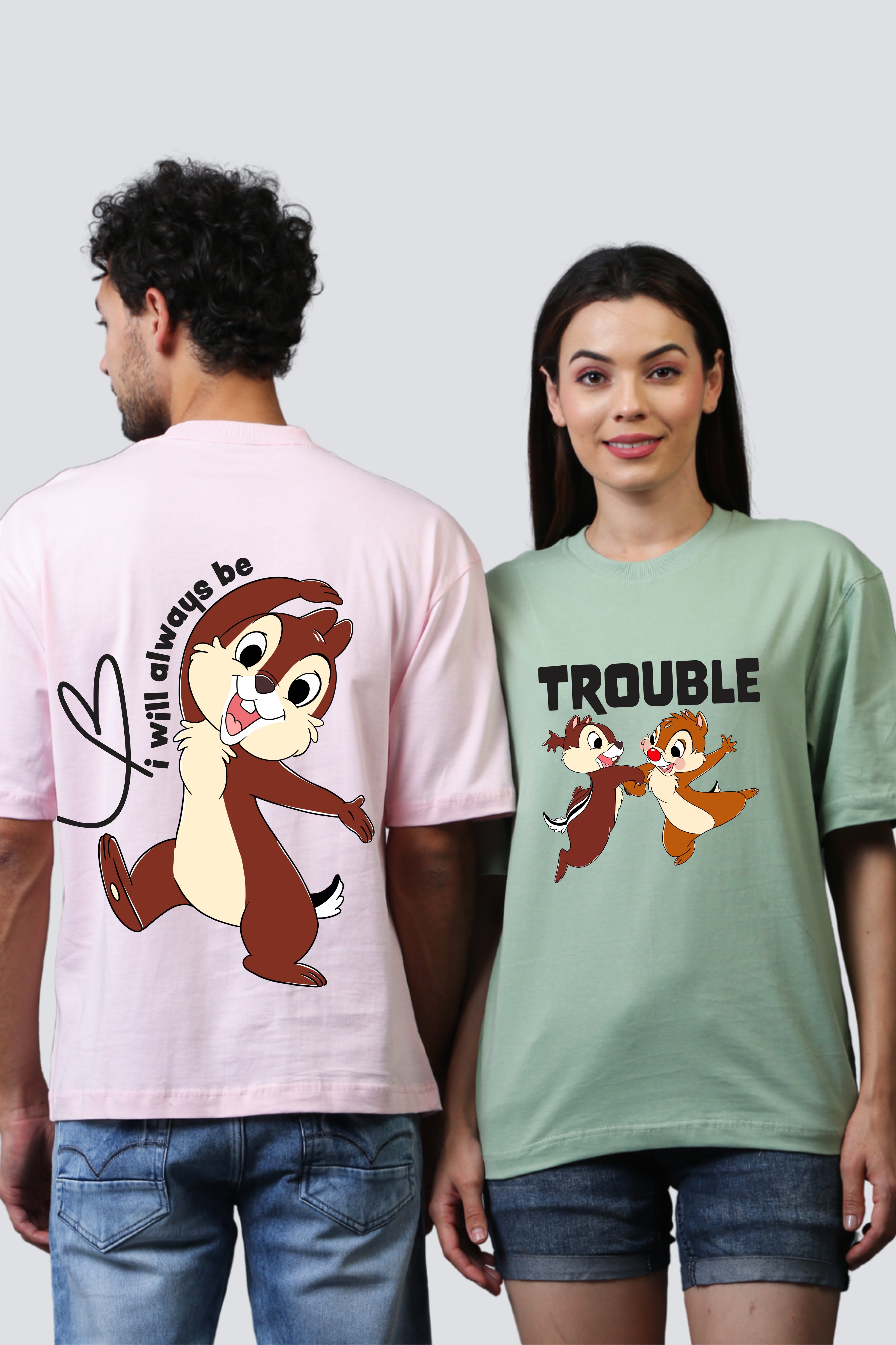 Double Trouble Chipmunk Oversized Couple Tees - Pack of 2