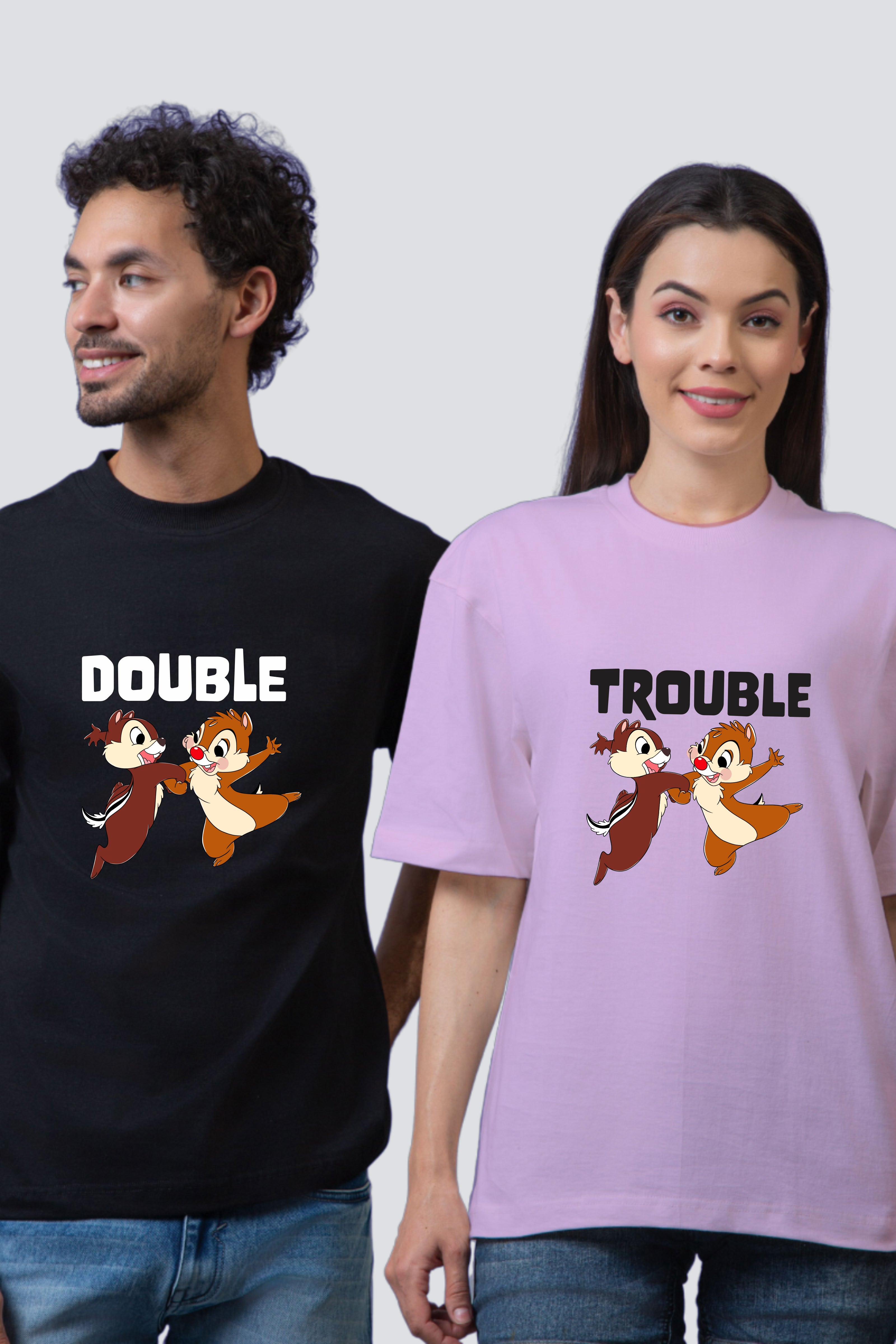 Double Trouble Chipmunk Oversized Couple Tees - Pack of 2
