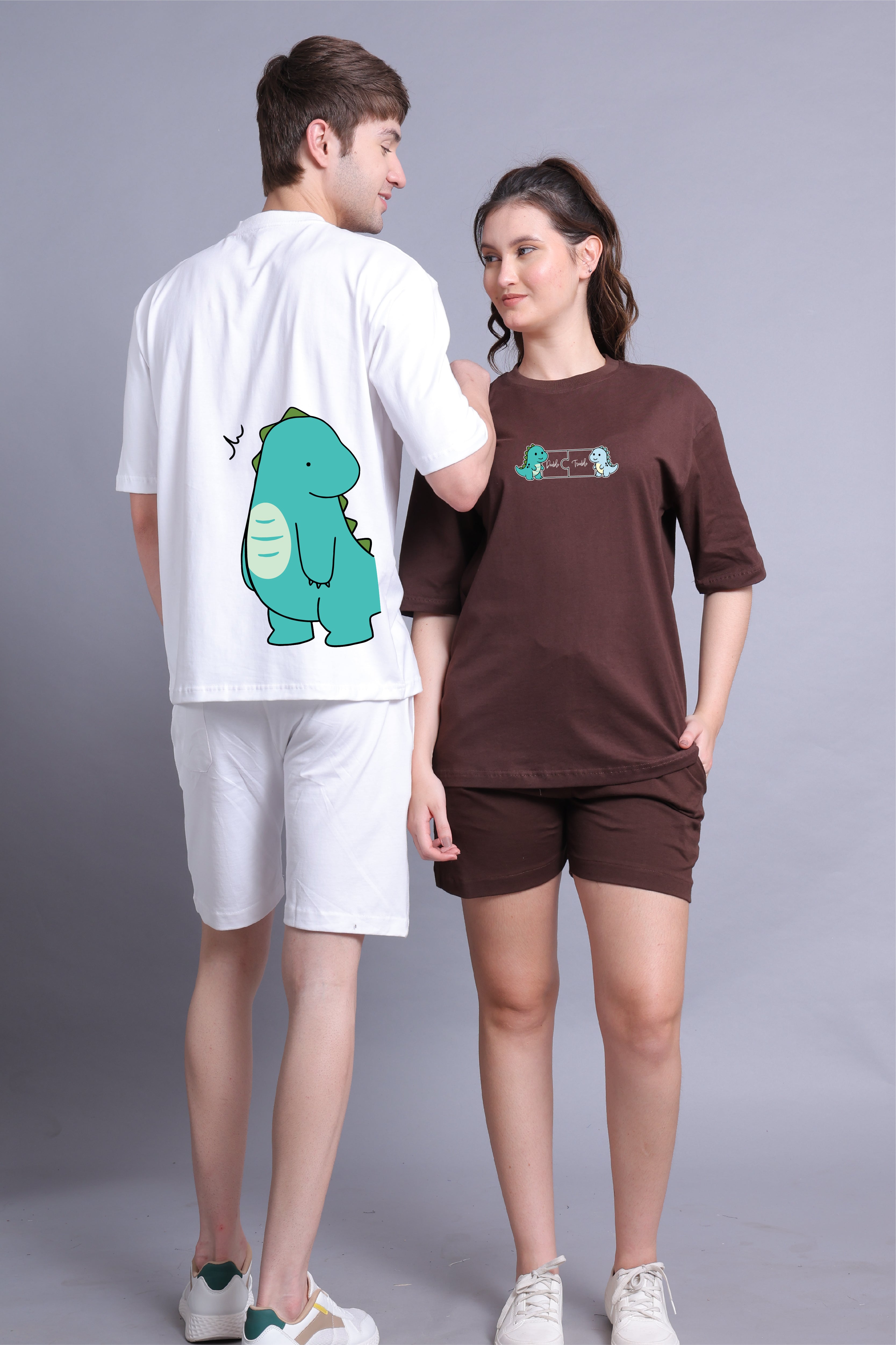 Dino Duo Couple Oversized Tees - Pack of 2