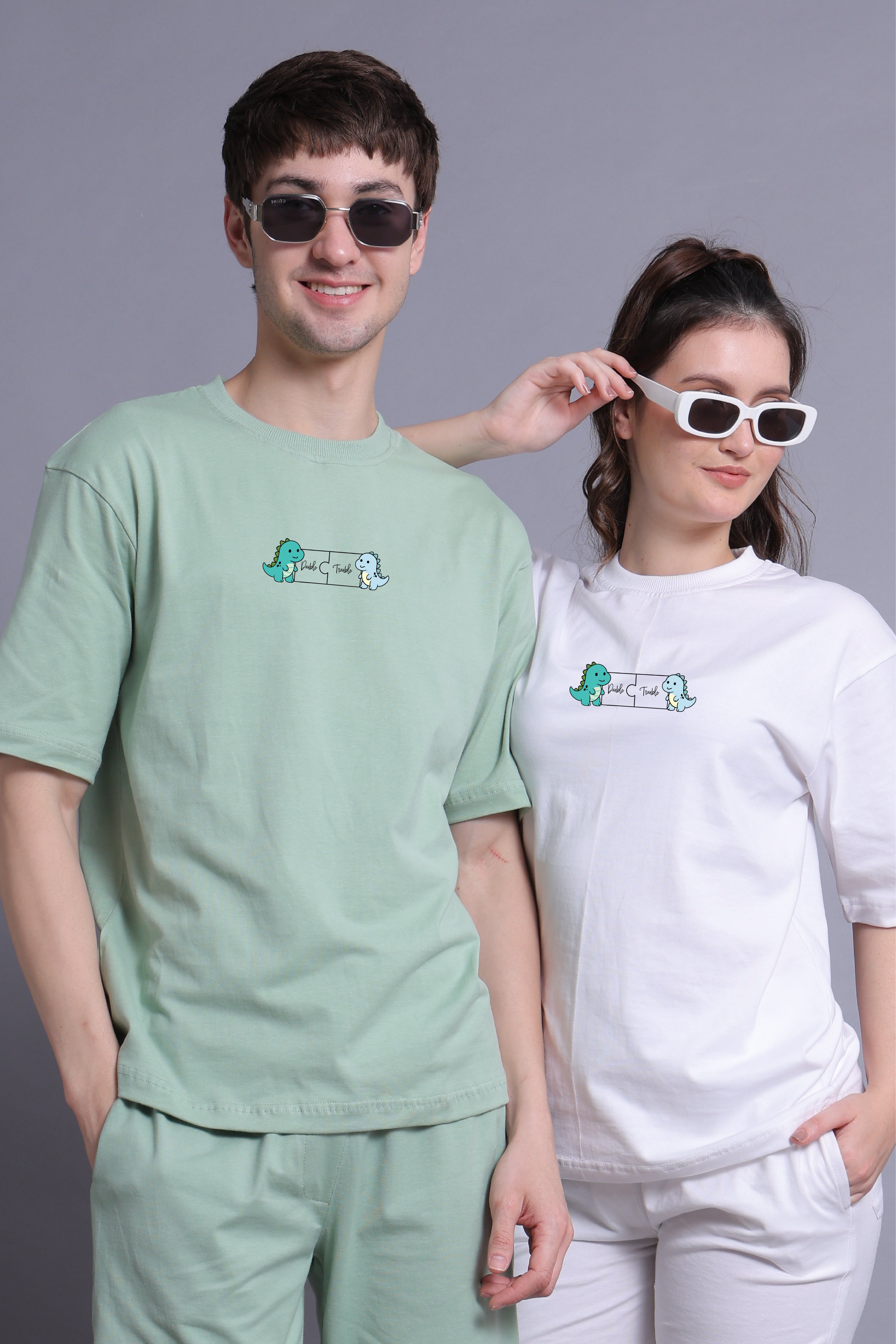 Dino Duo Couple Oversized Tees - Pack of 2