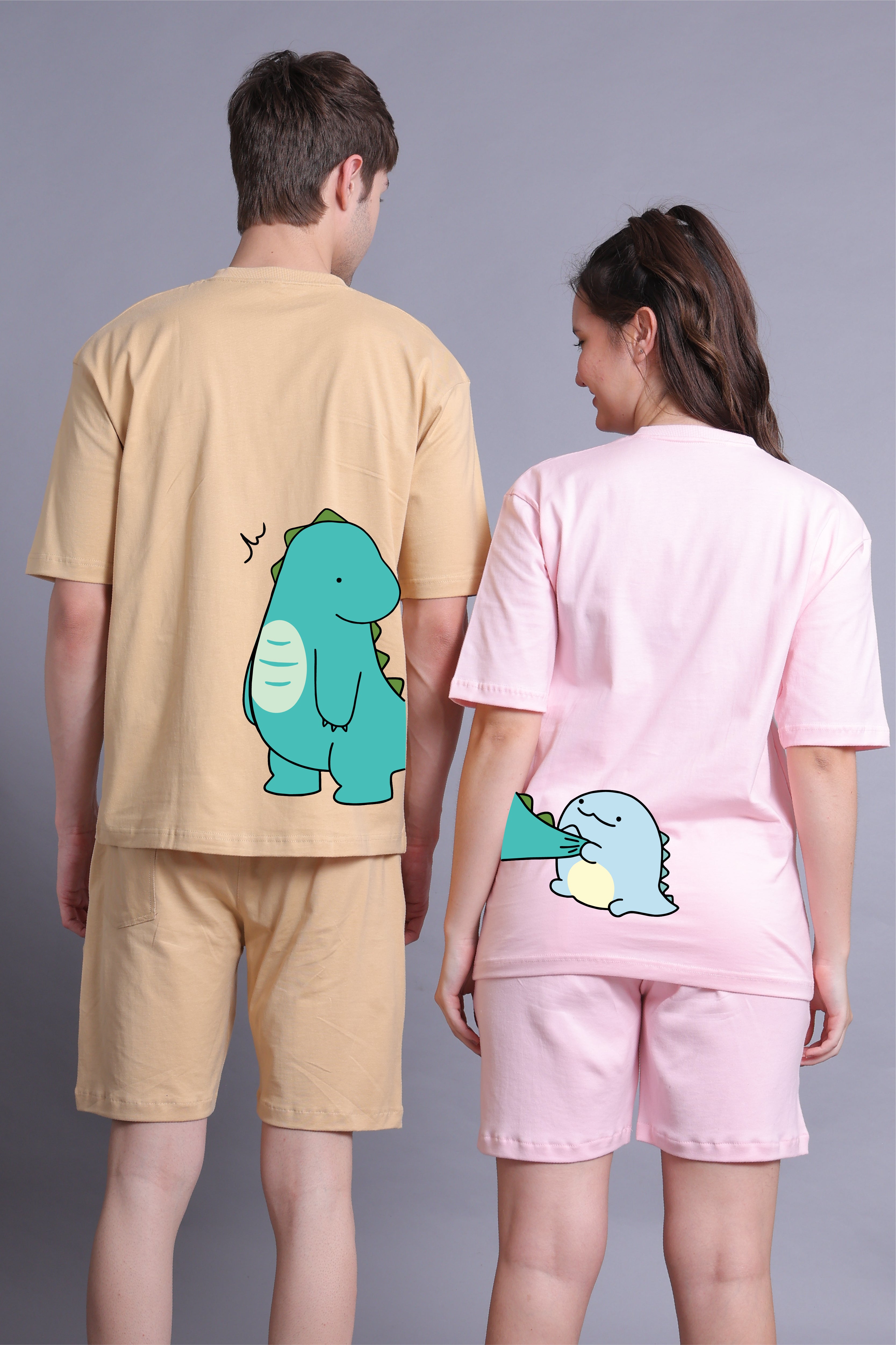 Dino Duo Couple Oversized Tees - Pack of 2