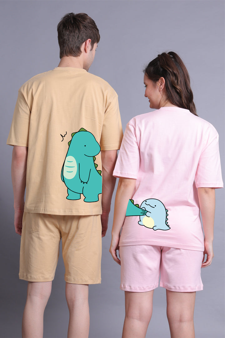 Dino Duo Couple Oversized Tees - Pack of 2