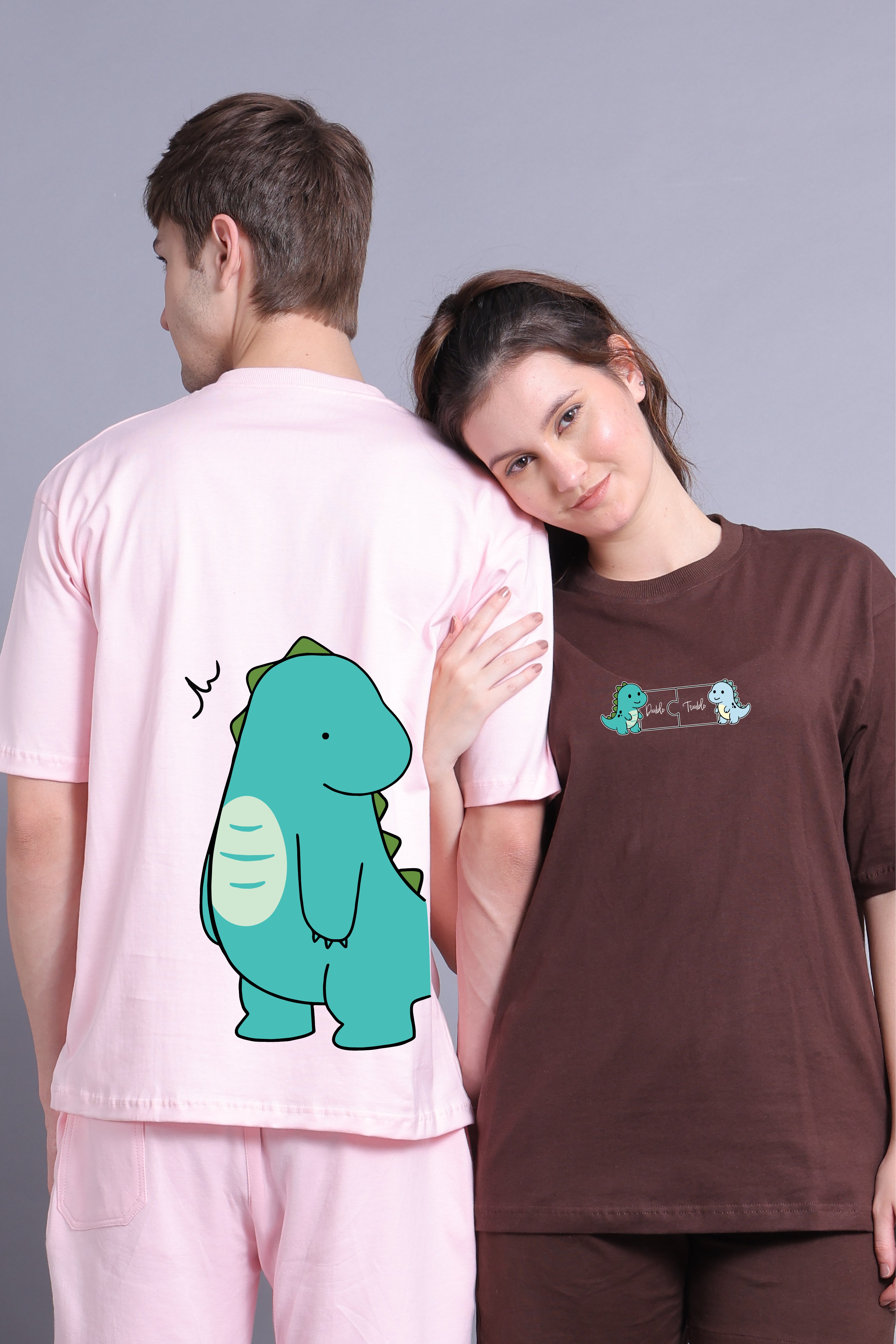 Dino Duo Couple Oversized Tees - Pack of 2