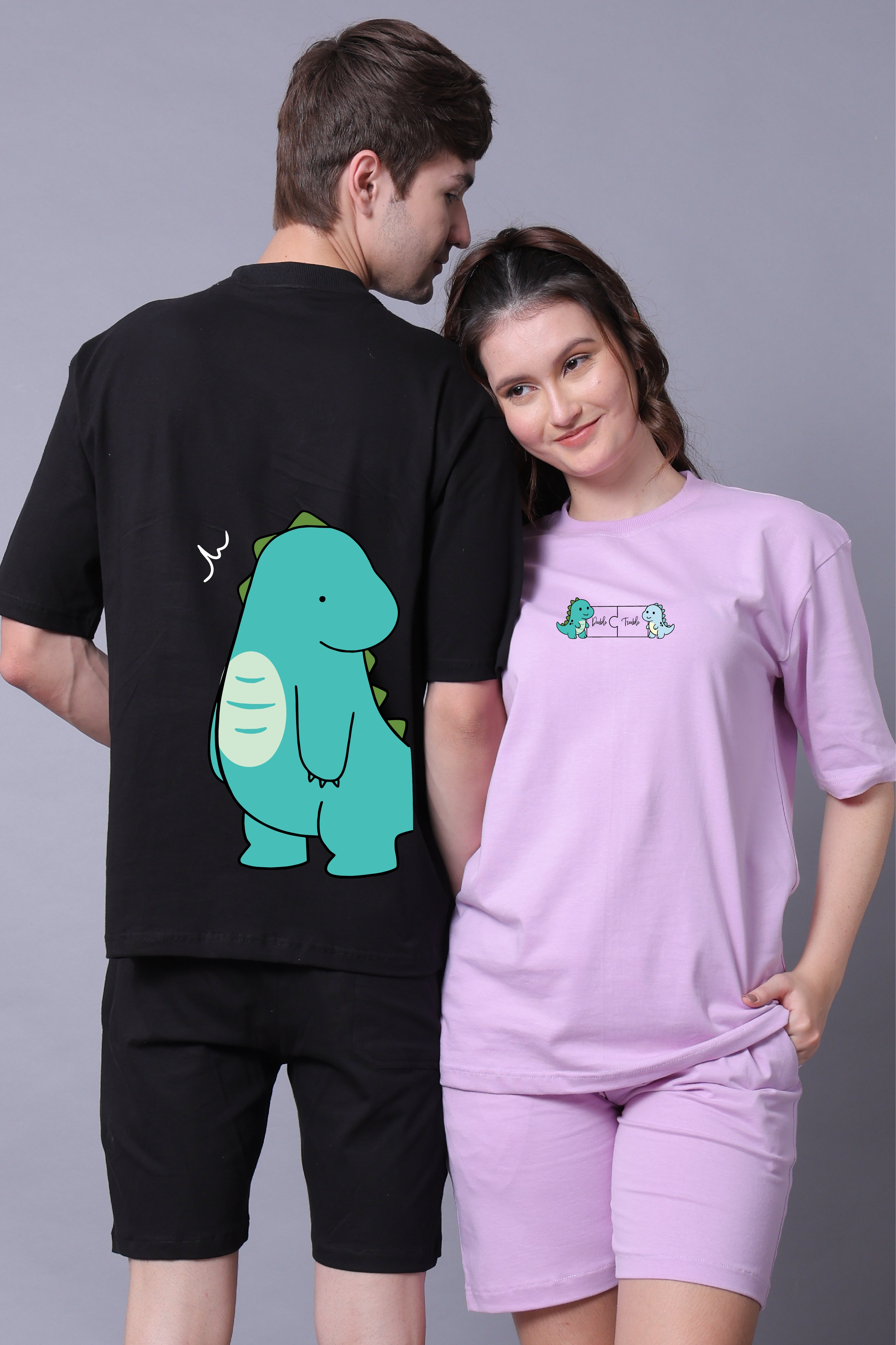 Dino Duo Couple Oversized Tees - Pack of 2