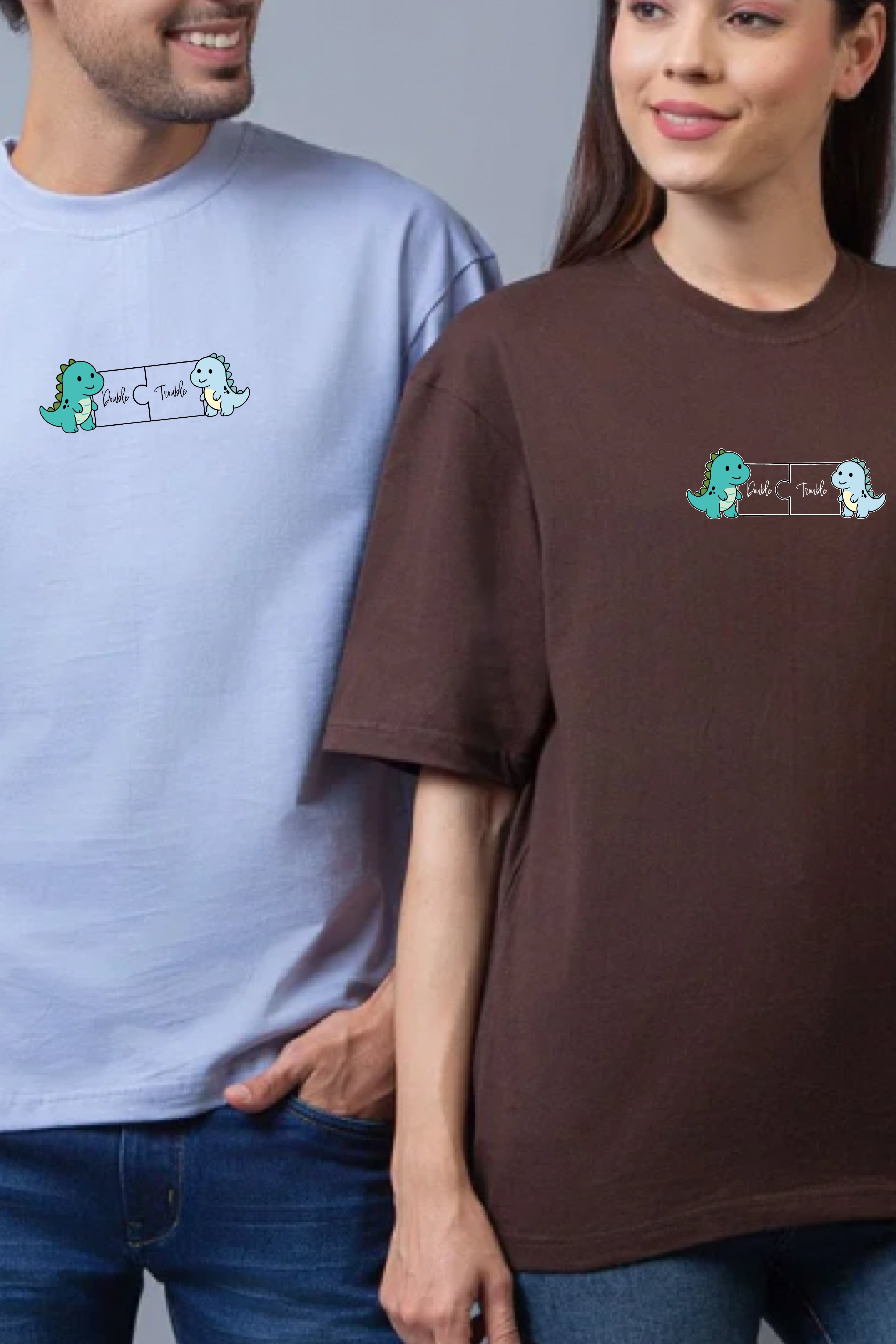 Dino Duo Couple Oversized Tees - Pack of 2