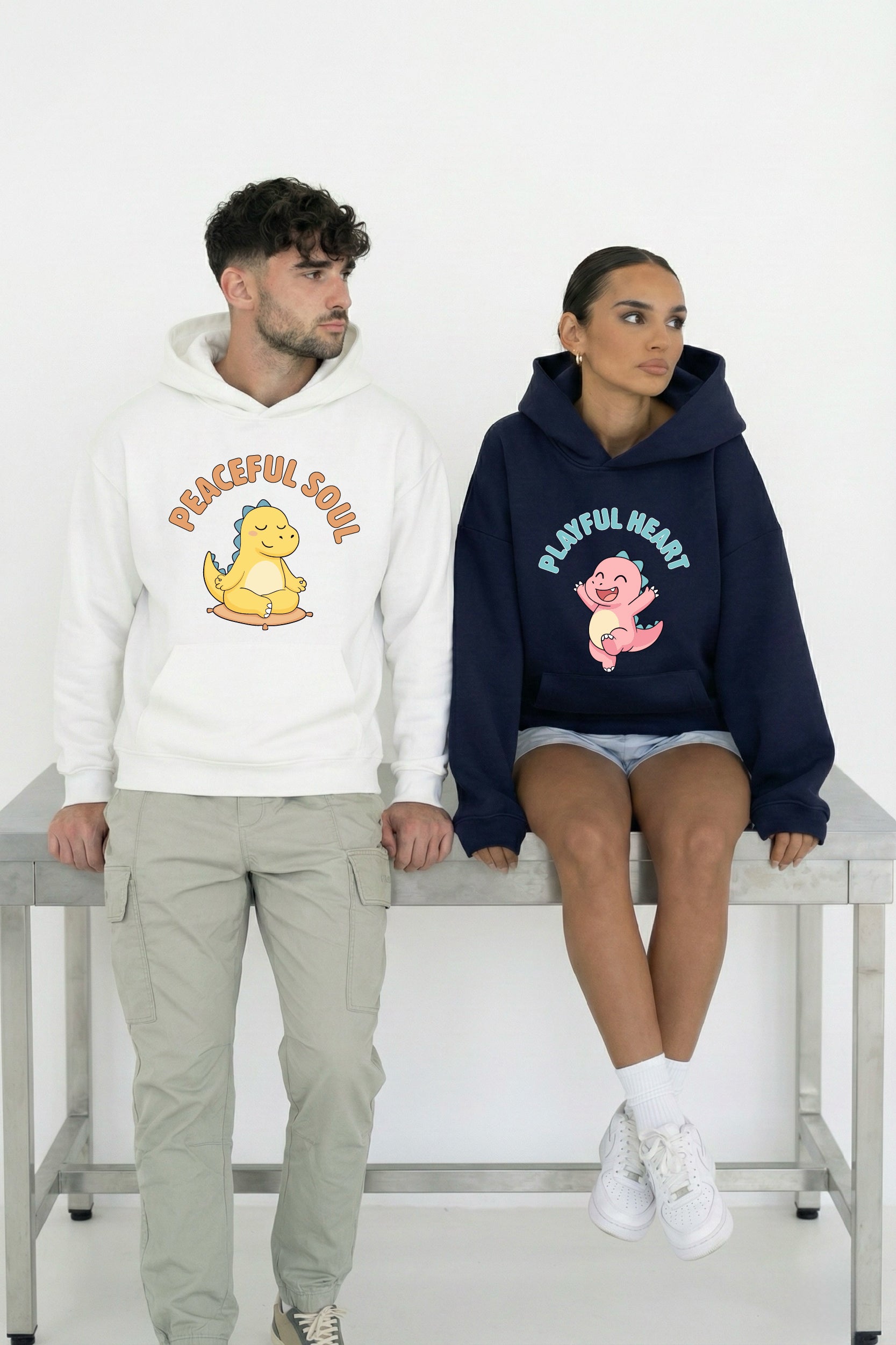 Dino Duo Peaceful Oversized Drop Shoulder Hoodies - Pack of 2