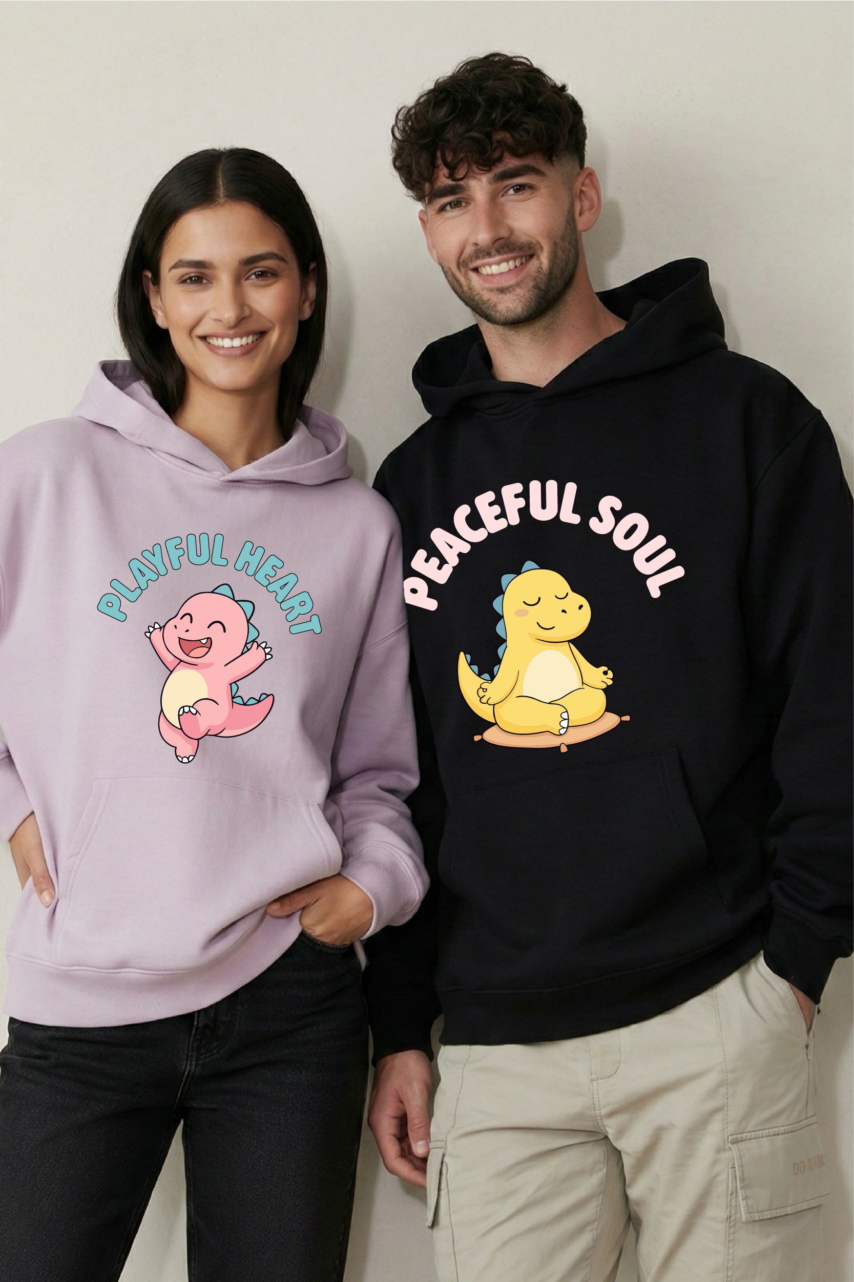 Dino Duo Peaceful Oversized Drop Shoulder Hoodies - Pack of 2