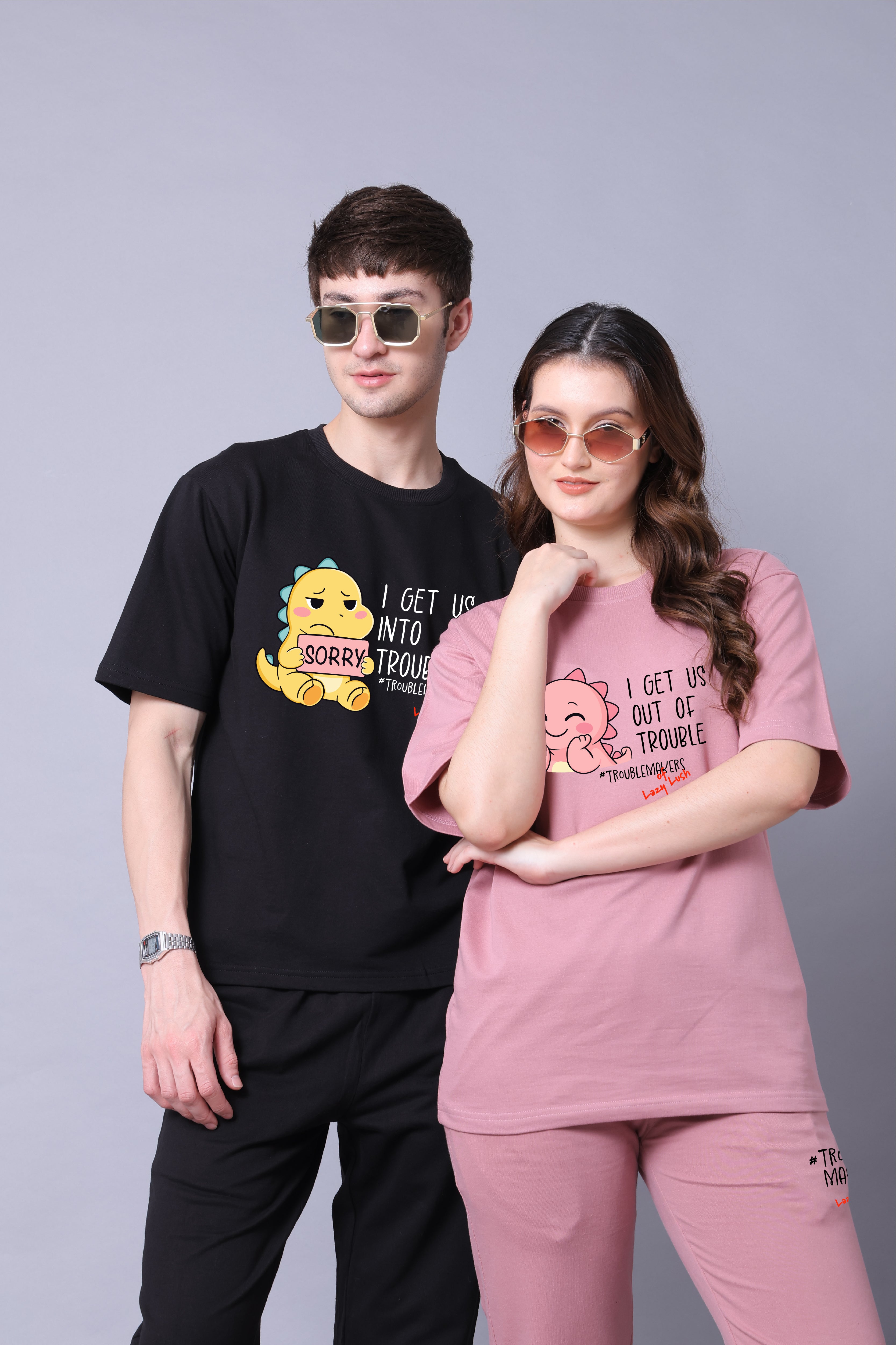 Dino Duo Trouble Couple Co-Ord Set With Joggers (Pack of 2)