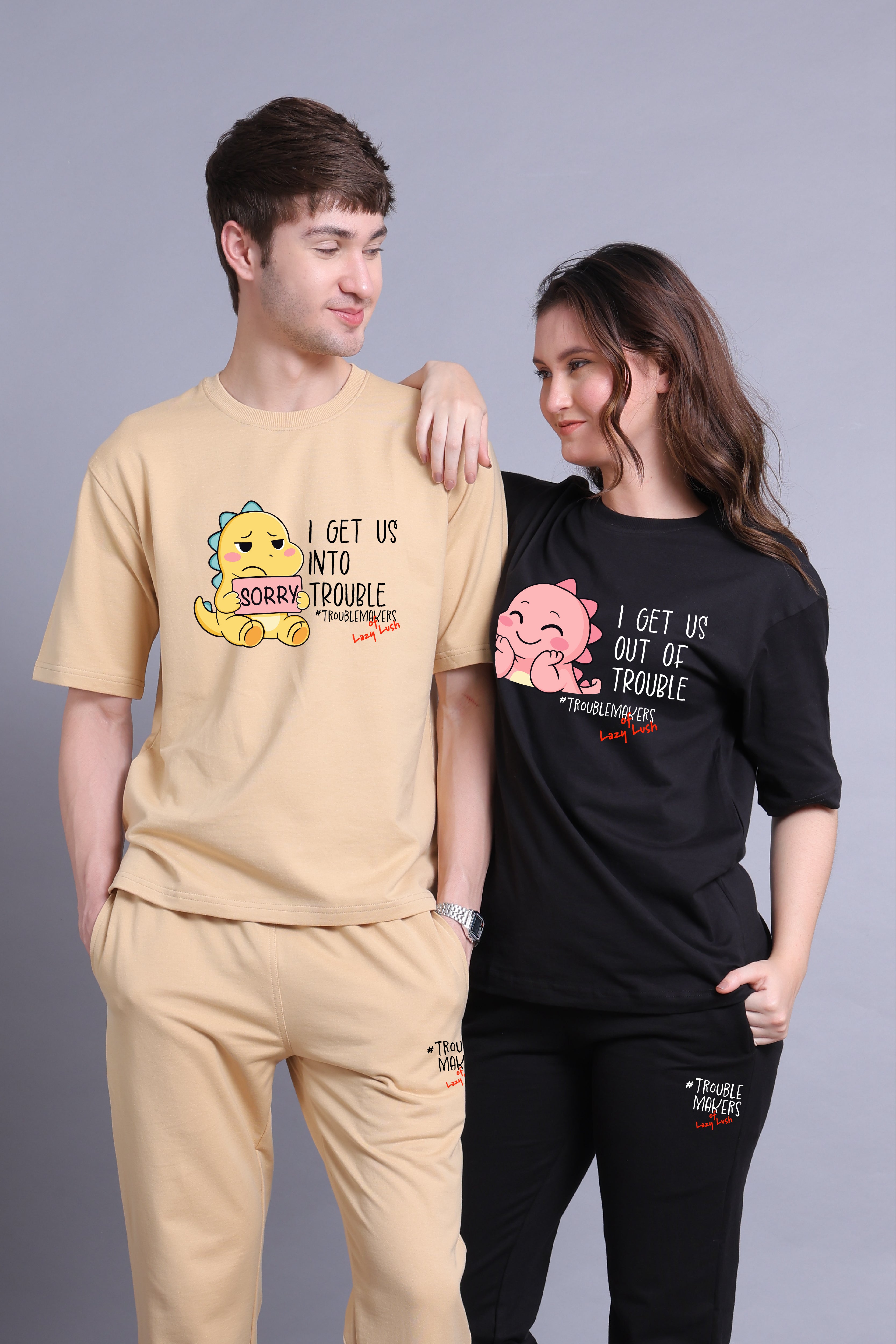 Dino Duo Trouble Couple Co-Ord Set With Joggers (Pack of 2)