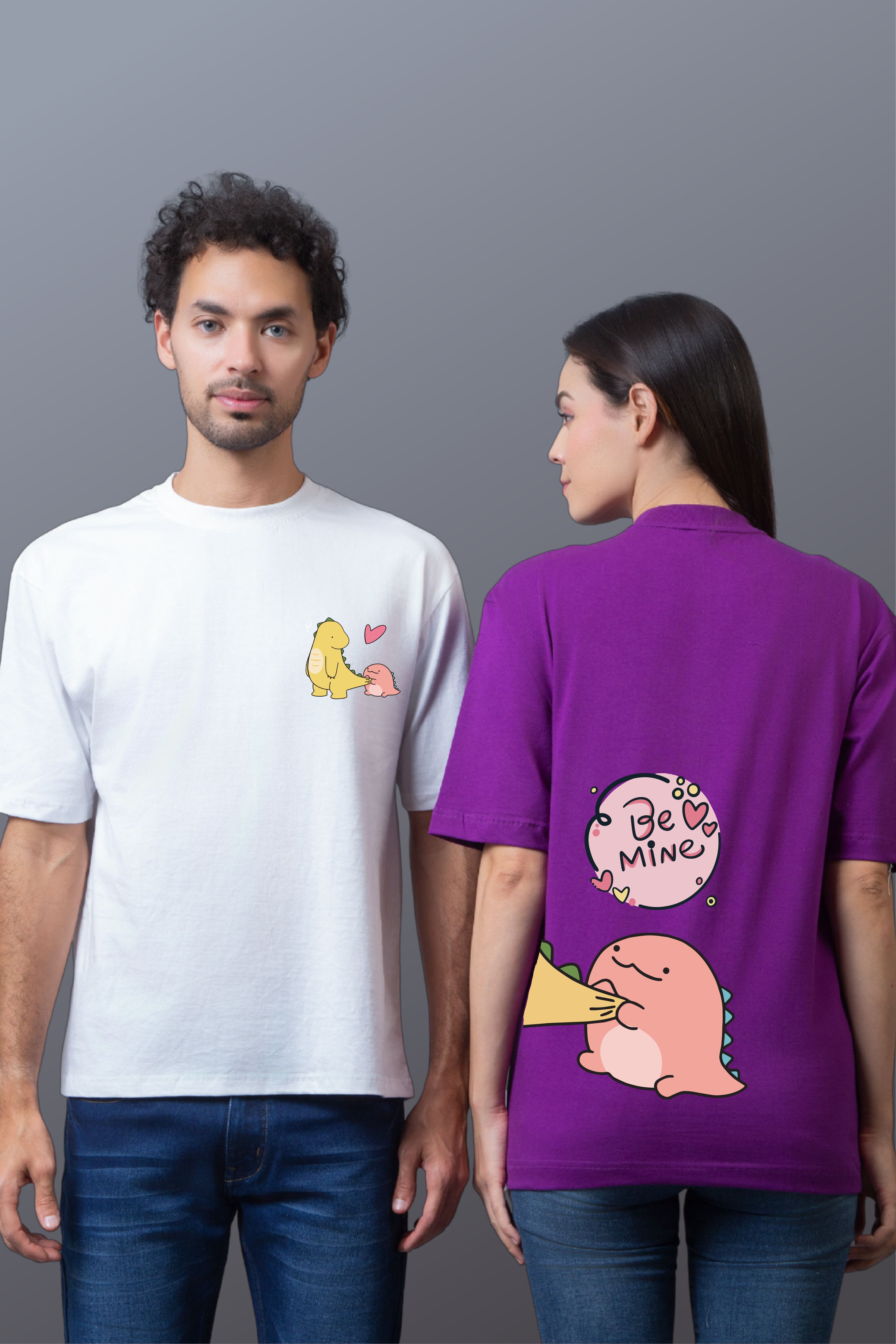 Dino Love Oversized Couple T-Shirts (Pack of 2)