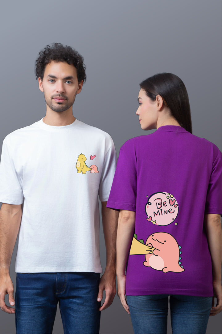 Dino Love Oversized Couple T-Shirts (Pack of 2)