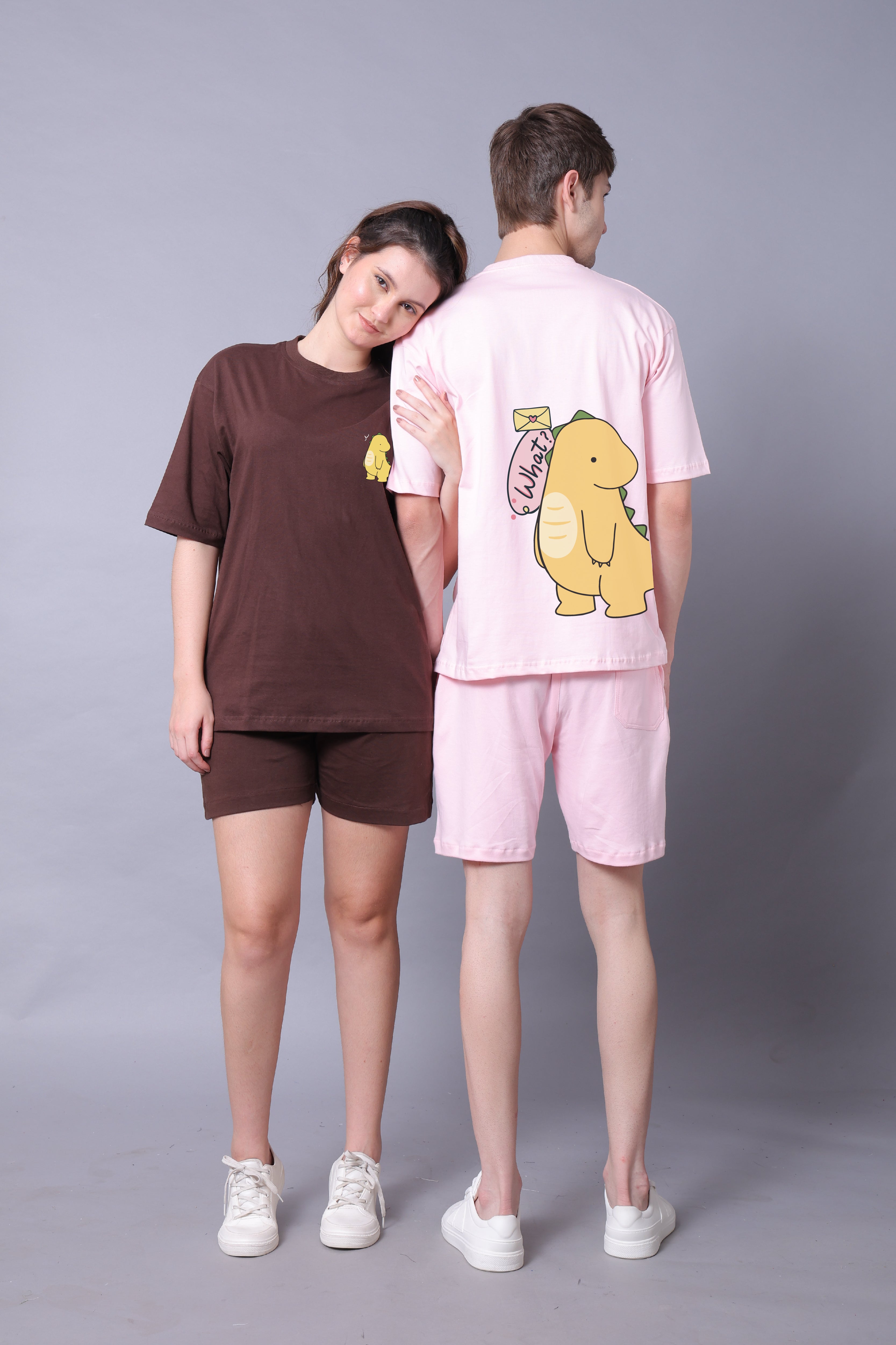 Dino Love Oversized Couple T-Shirts (Pack of 2)