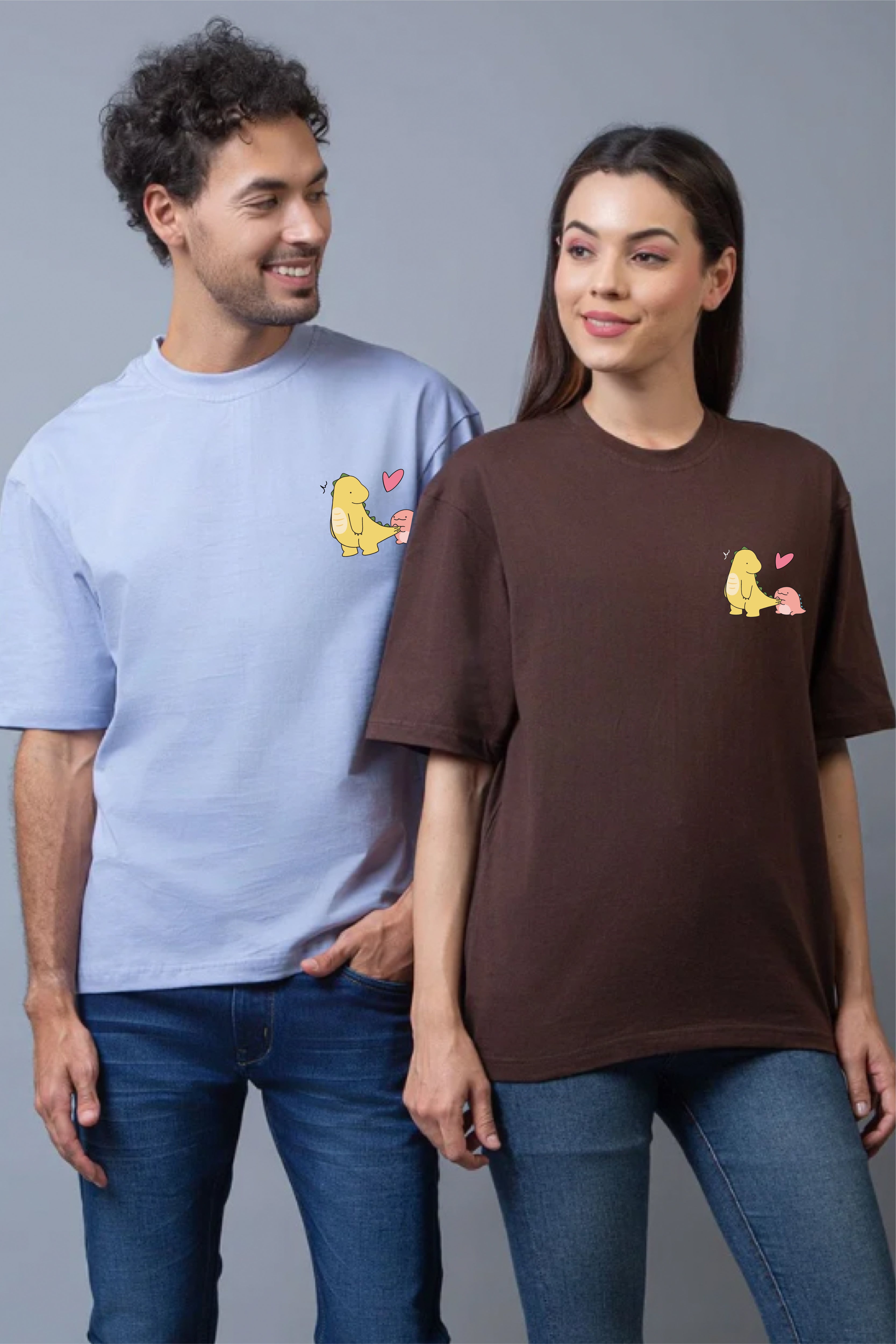 Dino Love Oversized Couple T-Shirts (Pack of 2)