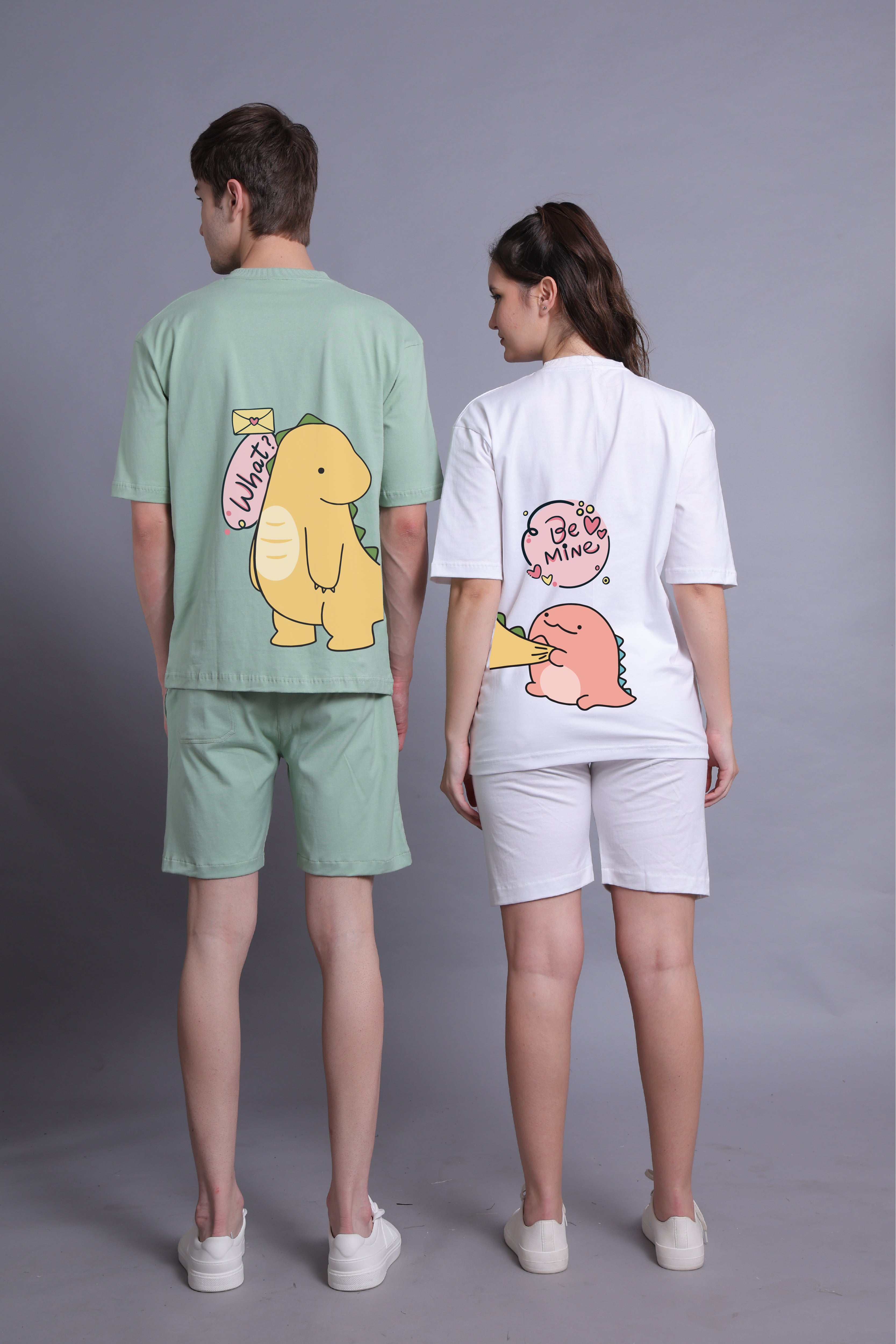 Dino Love Oversized Couple T-Shirts (Pack of 2)