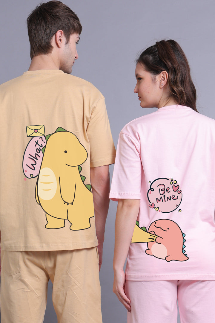 Dino Love Oversized Couple T-Shirts (Pack of 2)