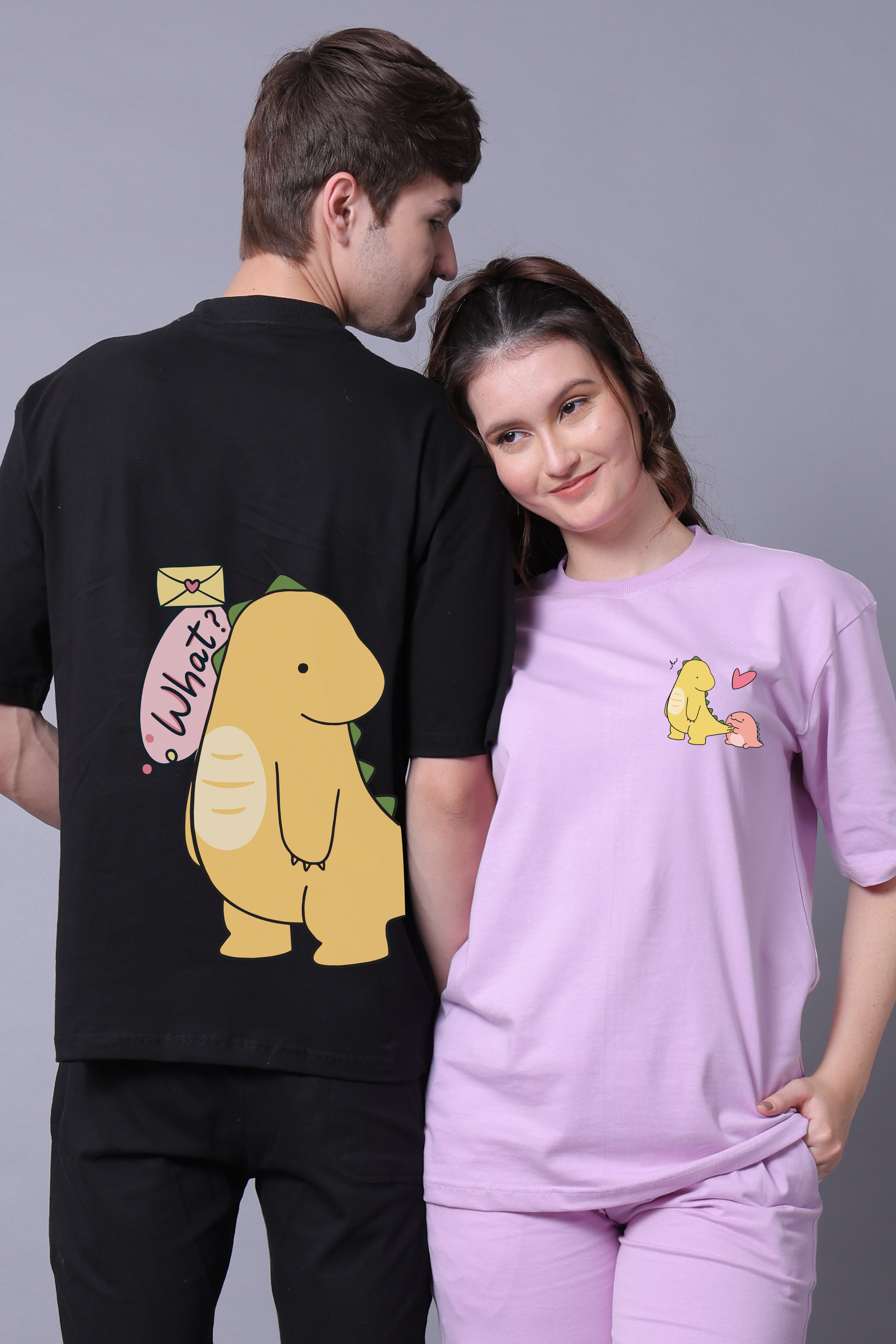 Dino Love Oversized Couple T-Shirts (Pack of 2)