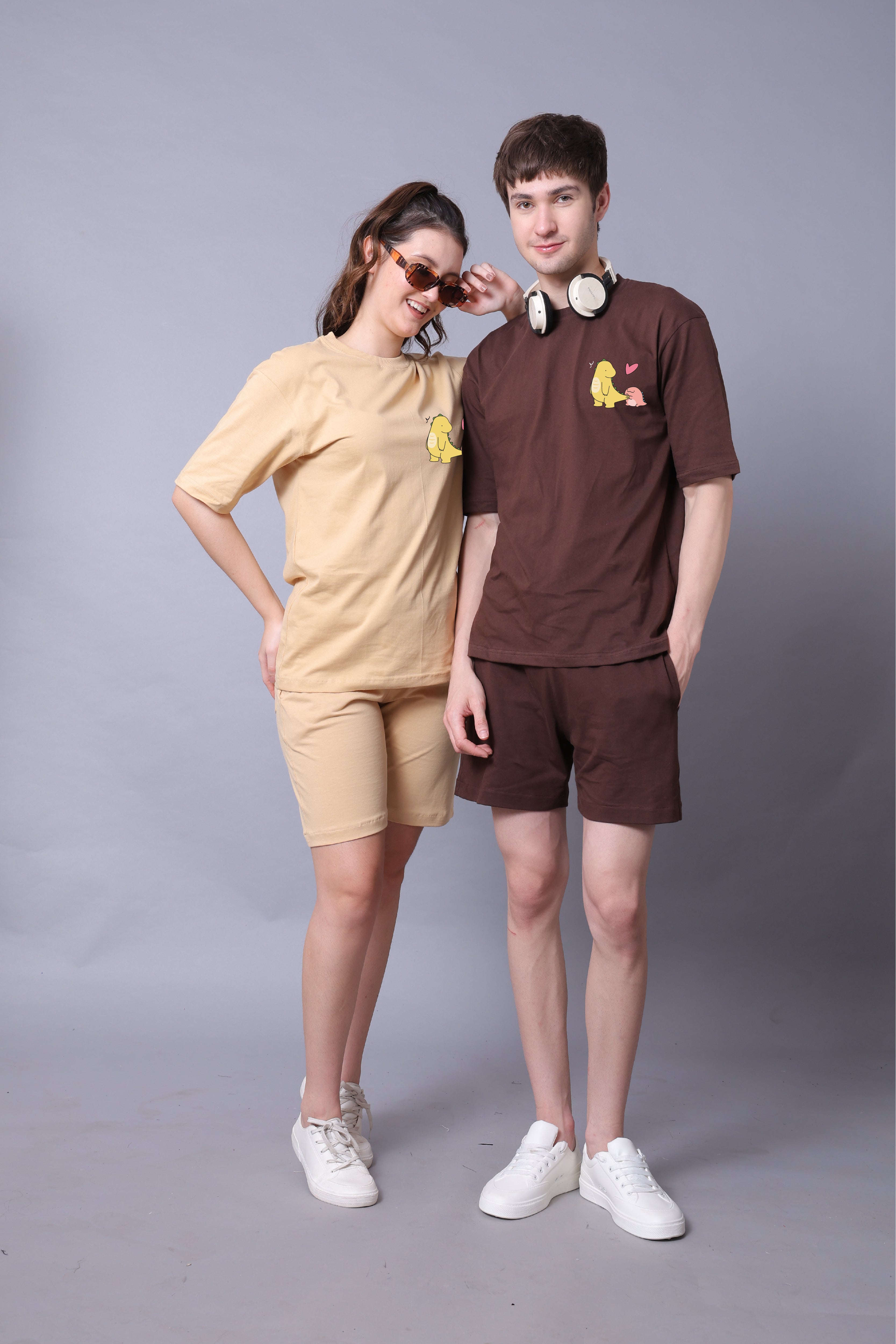 Dino Love Oversized Couple T-Shirts (Pack of 2)