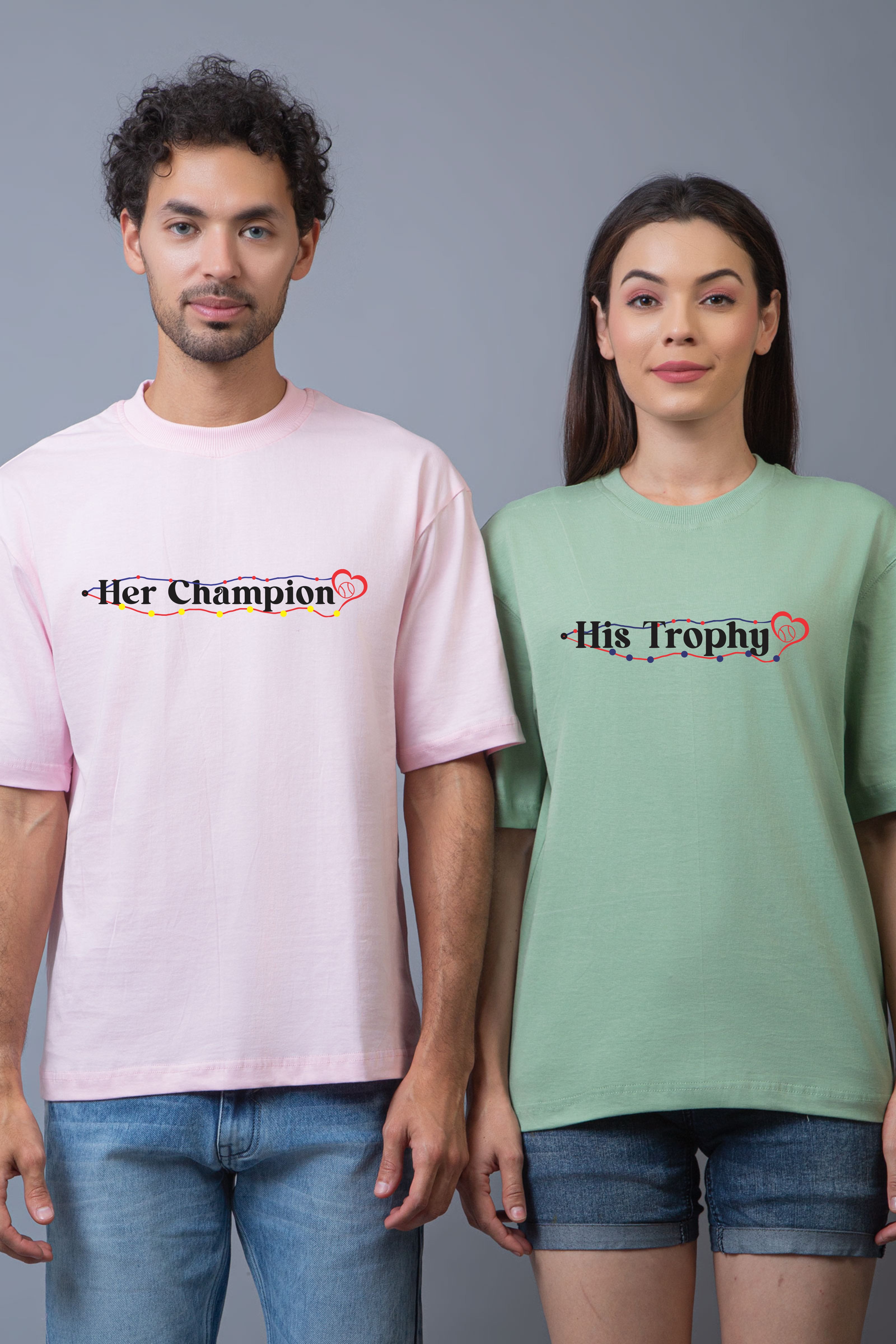 Her Champion & His Trophy Couple T-Shirts - Pack of 2