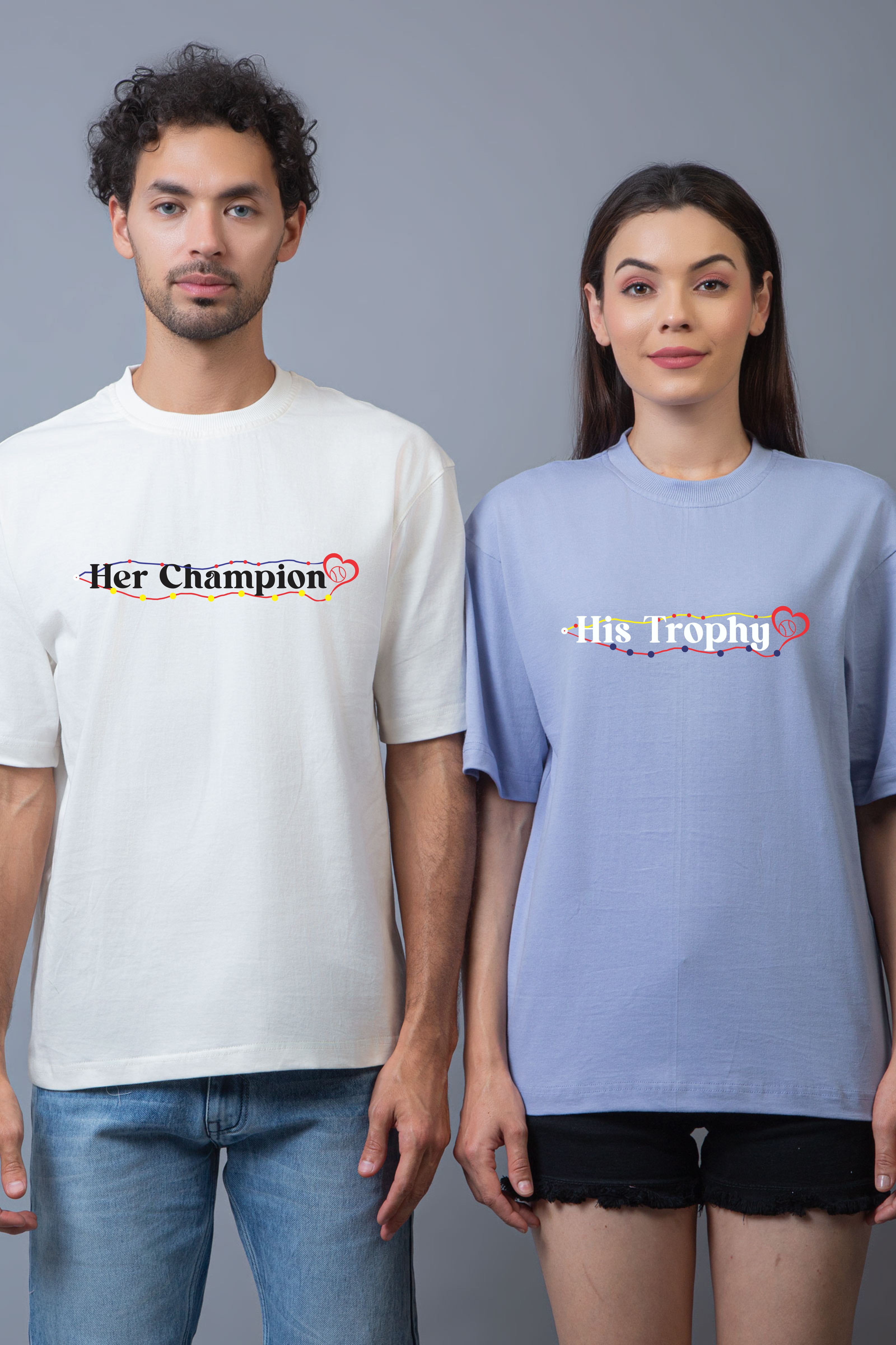 Her Champion & His Trophy Couple T-Shirts - Pack of 2