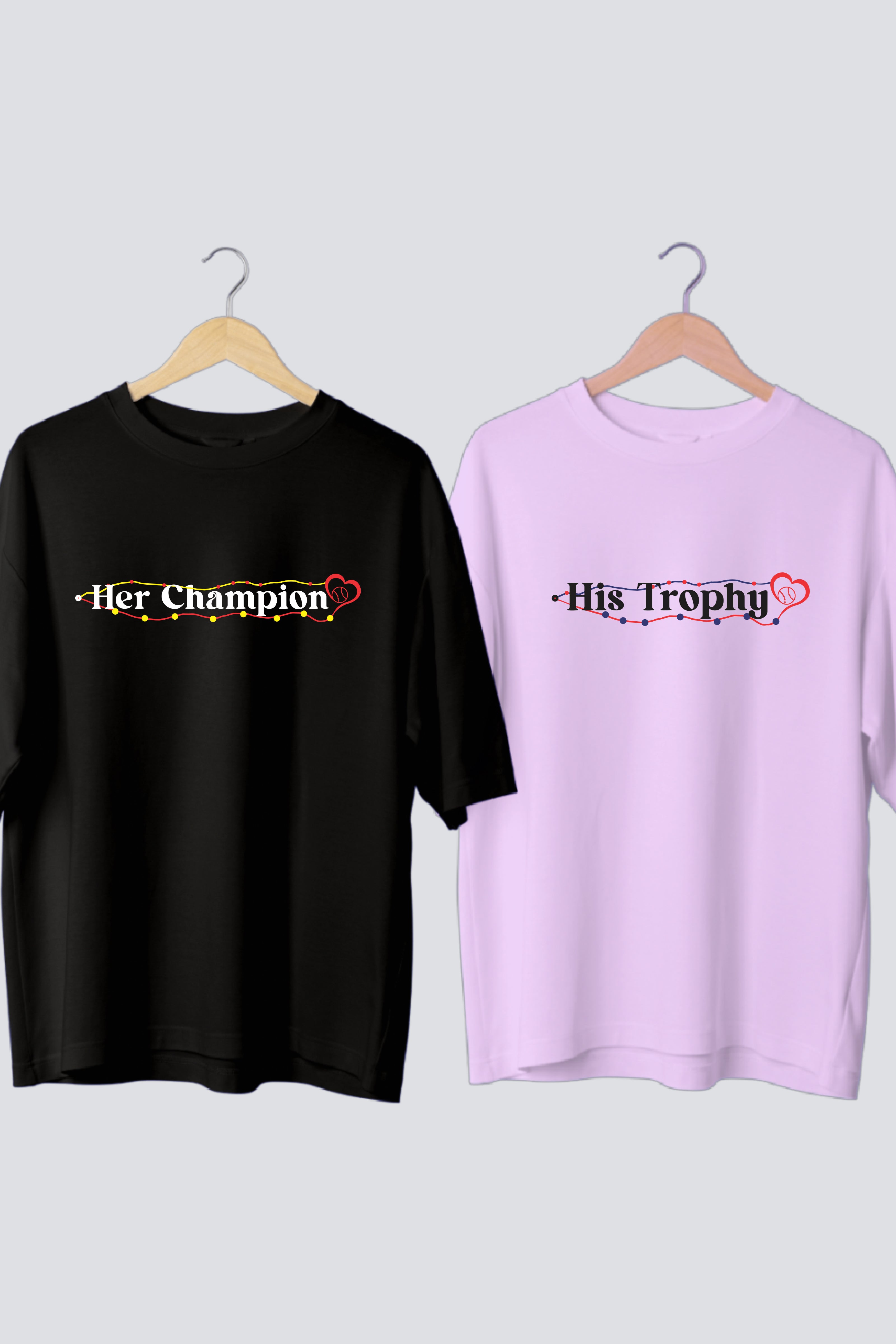 Her Champion & His Trophy Couple T-Shirts - Pack of 2