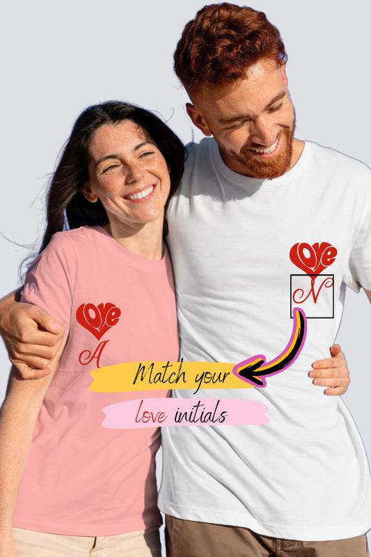 Personalized Love Initial Couple Tees - Pack of 2 (Customised)