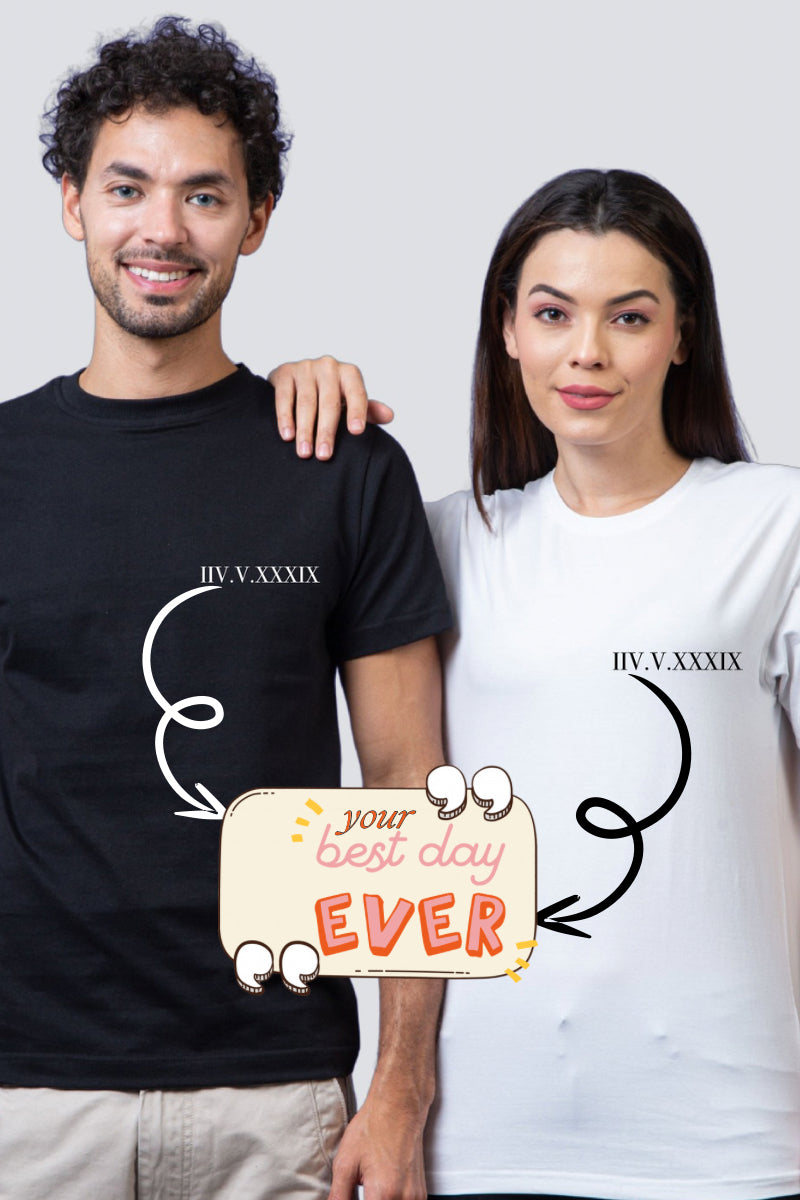 Customised Roman Dates Couple Unisex Tees - Pack of 2