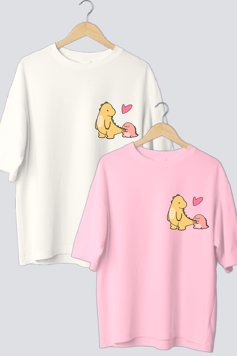 Dino Love Oversized Couple T-Shirts (Pack of 2)