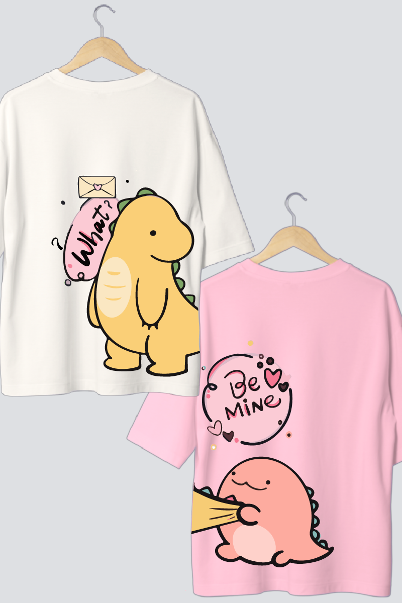 Dino Love Oversized Couple T-Shirts (Pack of 2)