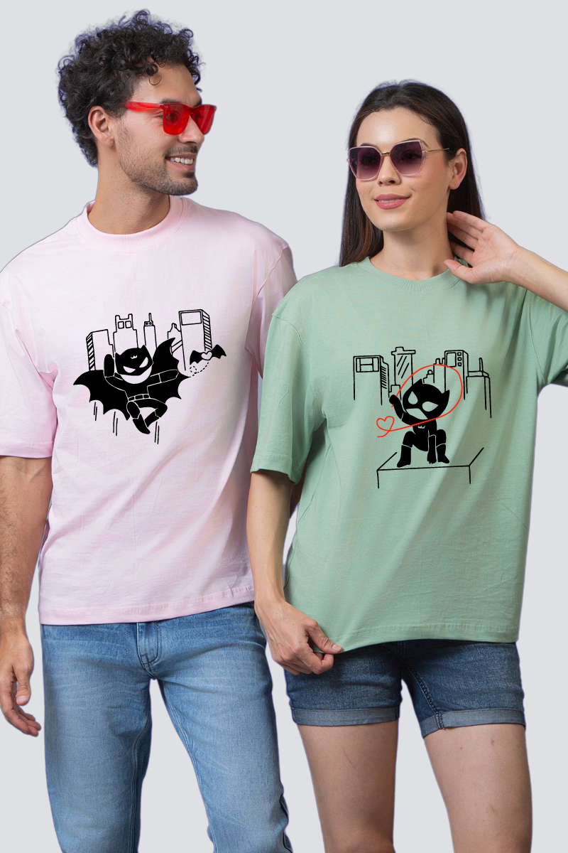 Nighttime Vigilante and Feline Fatale Oversized Couple T-Shirts (Pack of 2)