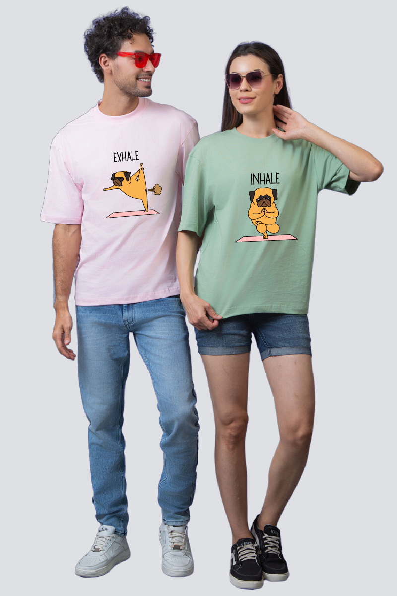 Zen Paws : Breathe In, Stretch Out Oversized Couple T-Shirts (Pack of 2)