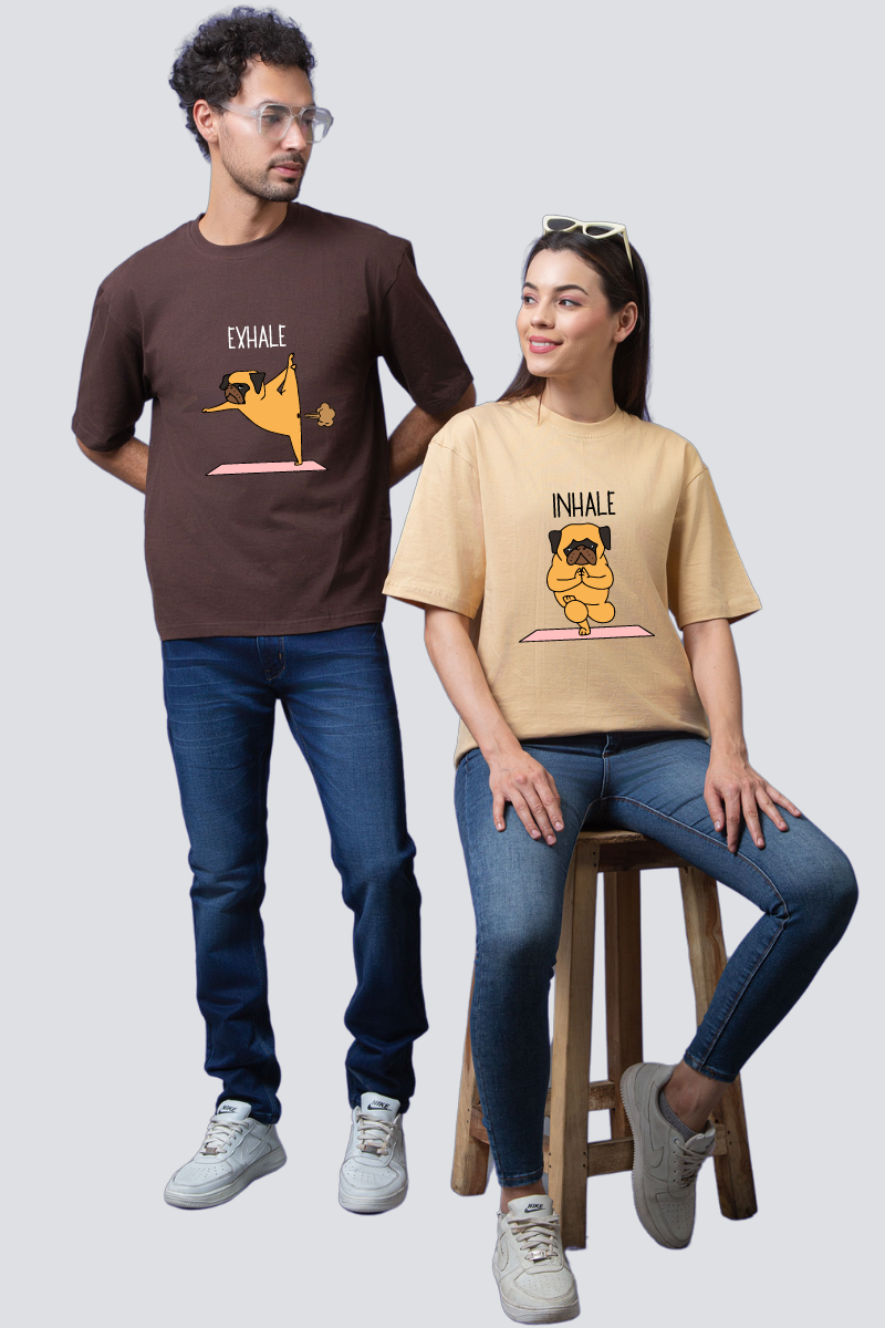 Zen Paws : Breathe In, Stretch Out Oversized Couple T-Shirts (Pack of 2)