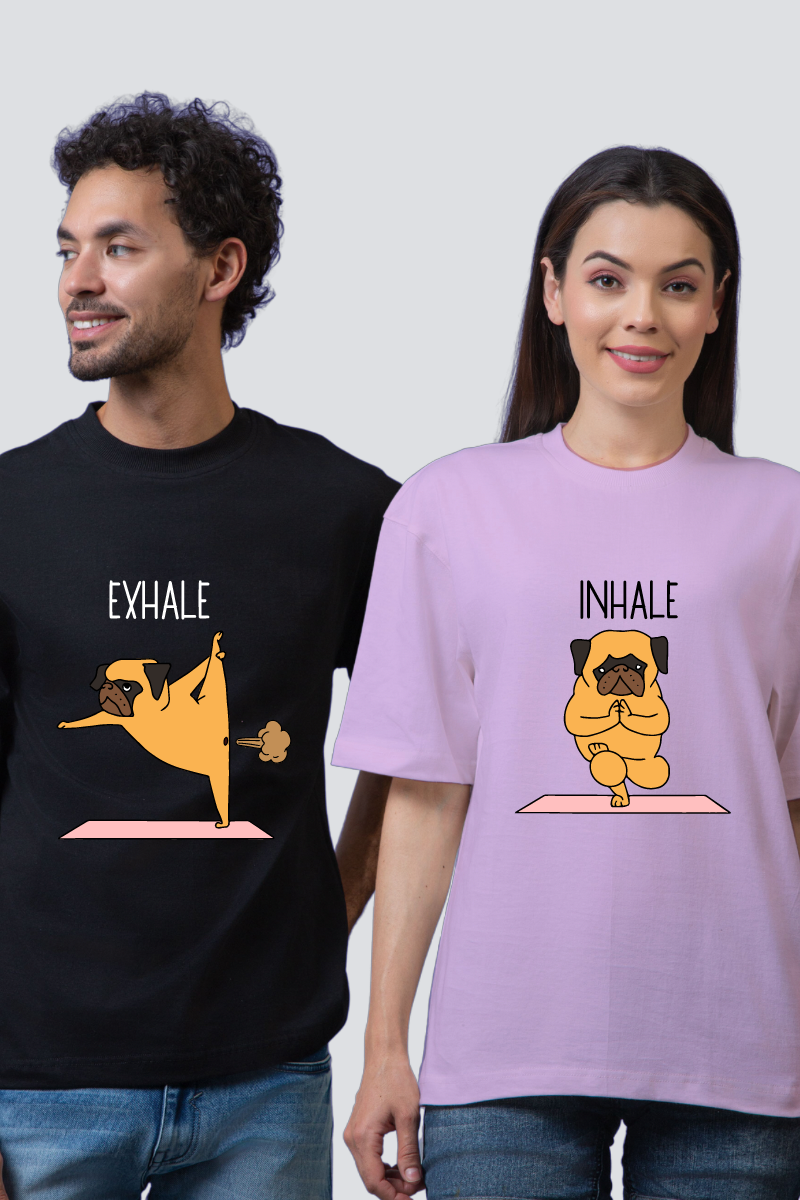 Zen Paws : Breathe In, Stretch Out Oversized Couple T-Shirts (Pack of 2)