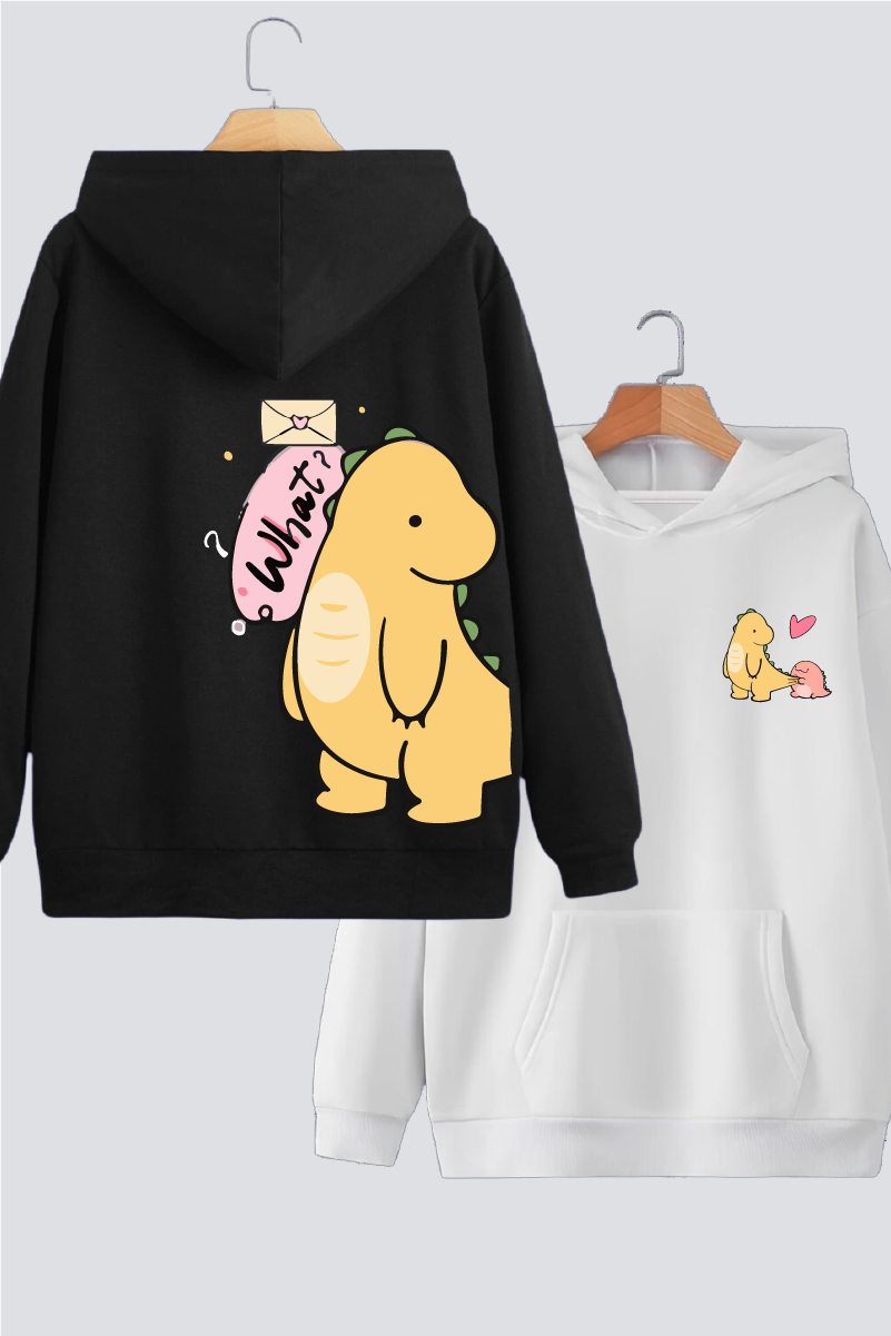 Dino Love Oversized Drop Shoulder Hoodies - Pack of 2