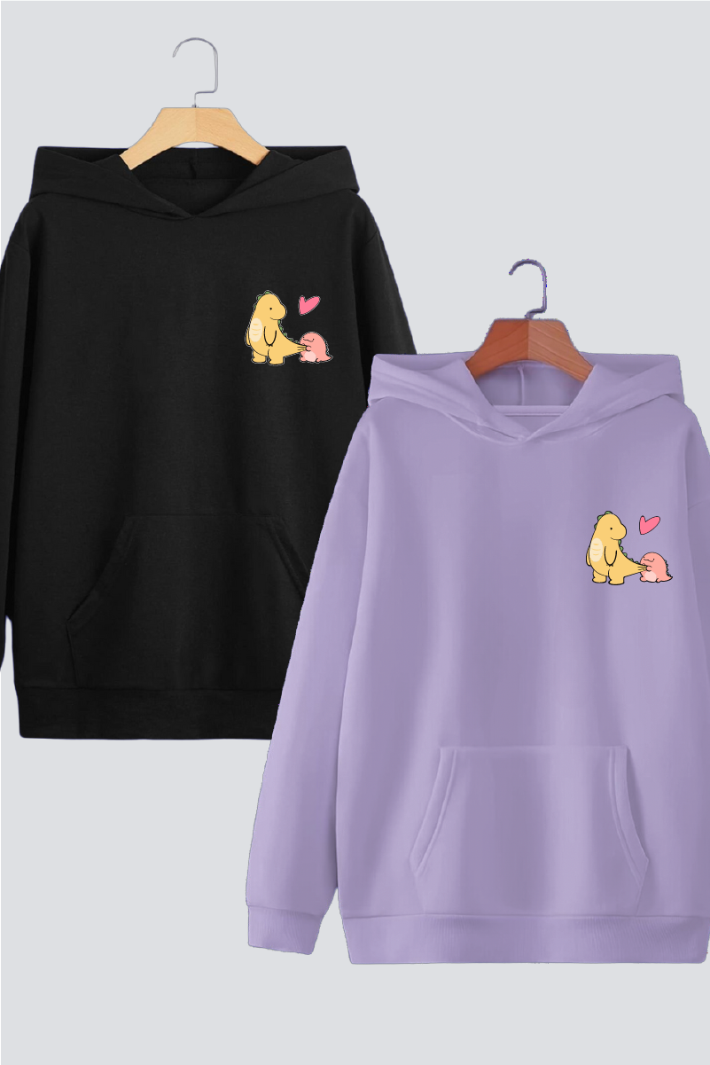 Dino Love Oversized Drop Shoulder Hoodies - Pack of 2