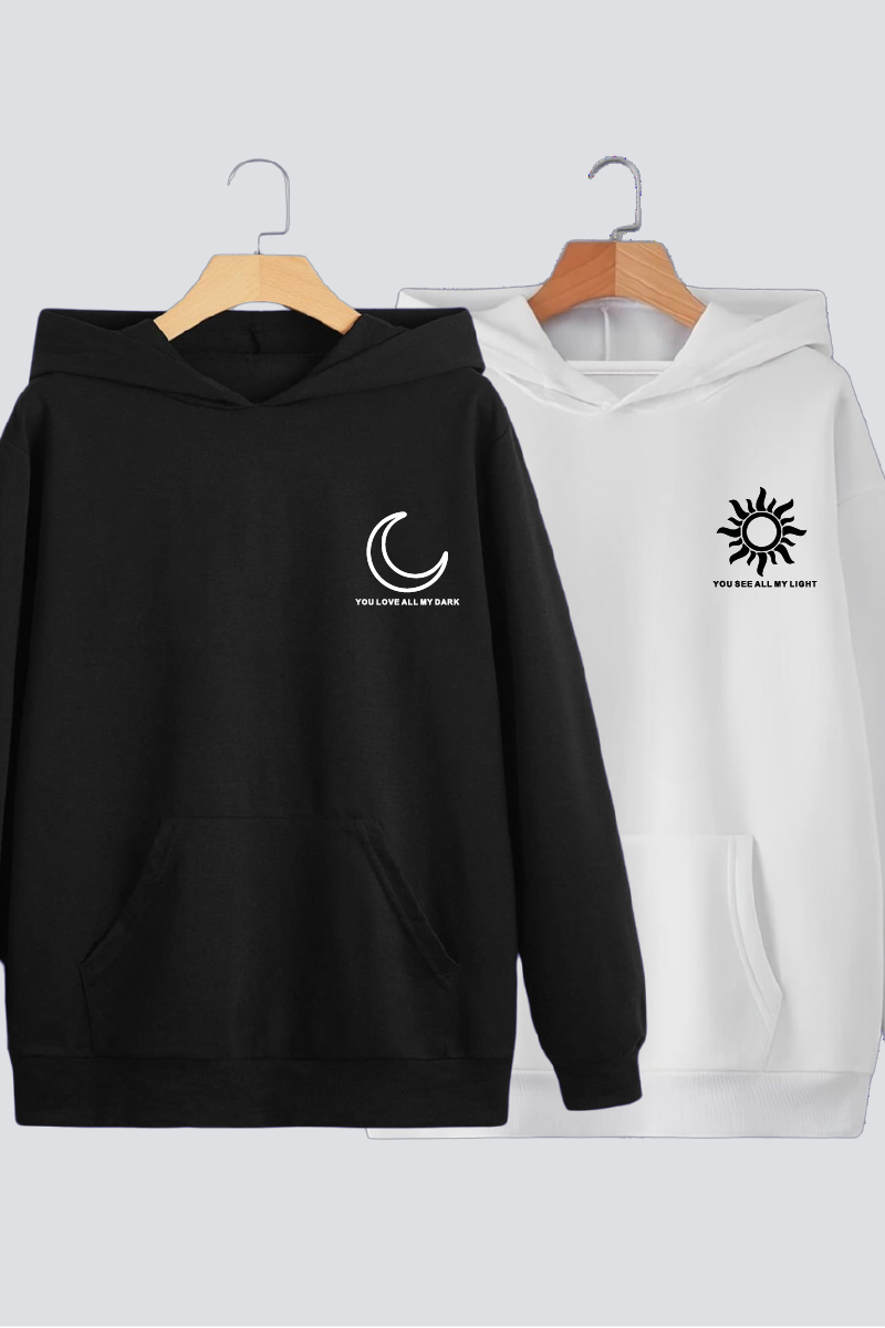 Sun Moon Couple Oversized Drop Shoulder Hoodies - Pack of 2