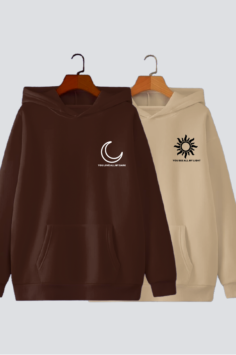 Sun Moon Couple Oversized Drop Shoulder Hoodies - Pack of 2