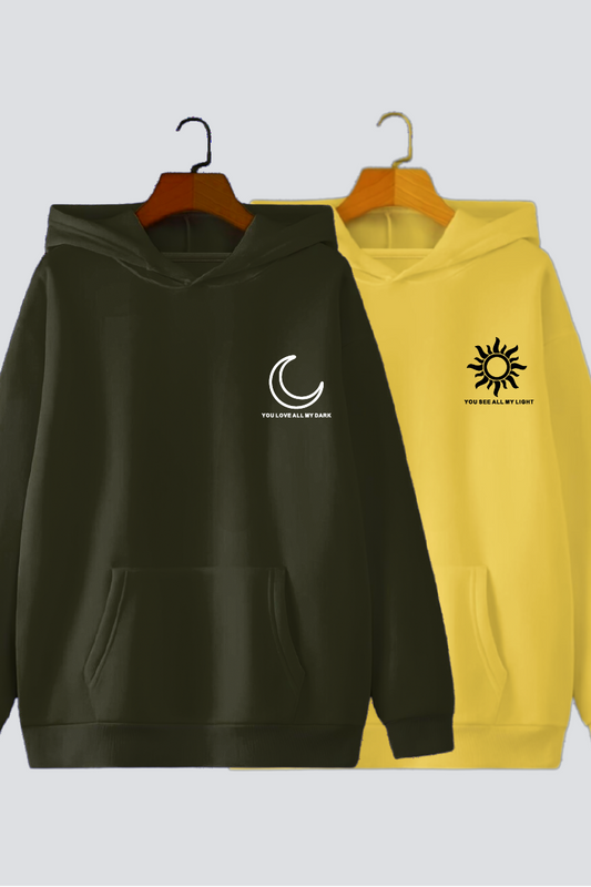 Sun Moon Couple Oversized Drop Shoulder Hoodies - Pack of 2