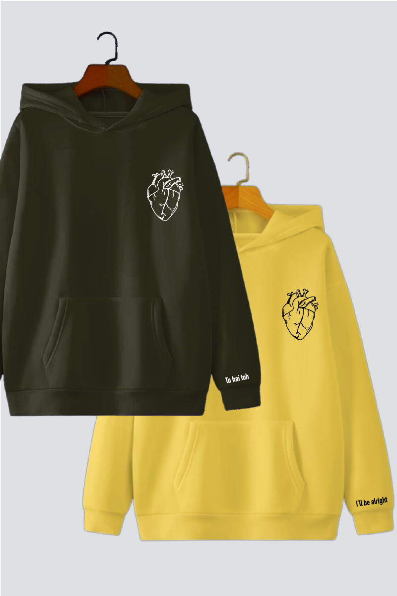 Heart Illustration Couple Oversized Drop Shoulder Hoodies - Pack of 2