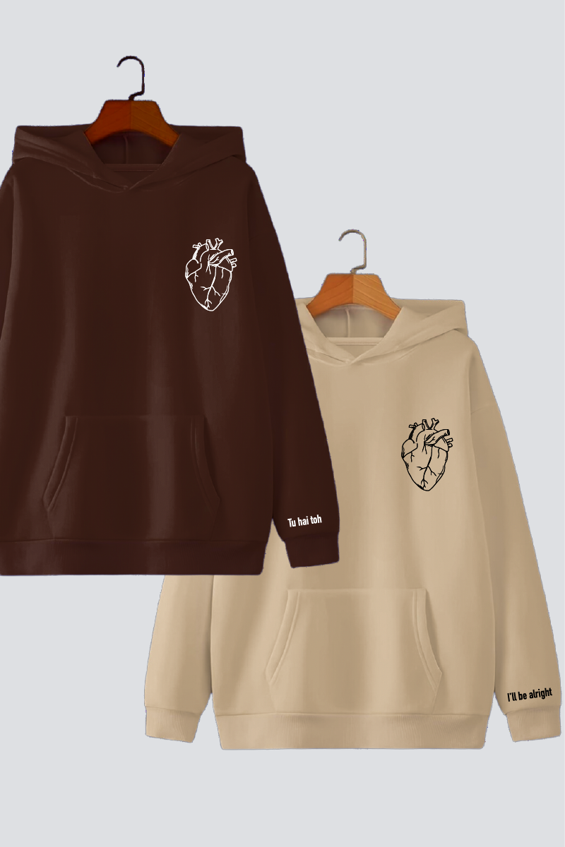 Heart Illustration Couple Oversized Drop Shoulder Hoodies - Pack of 2