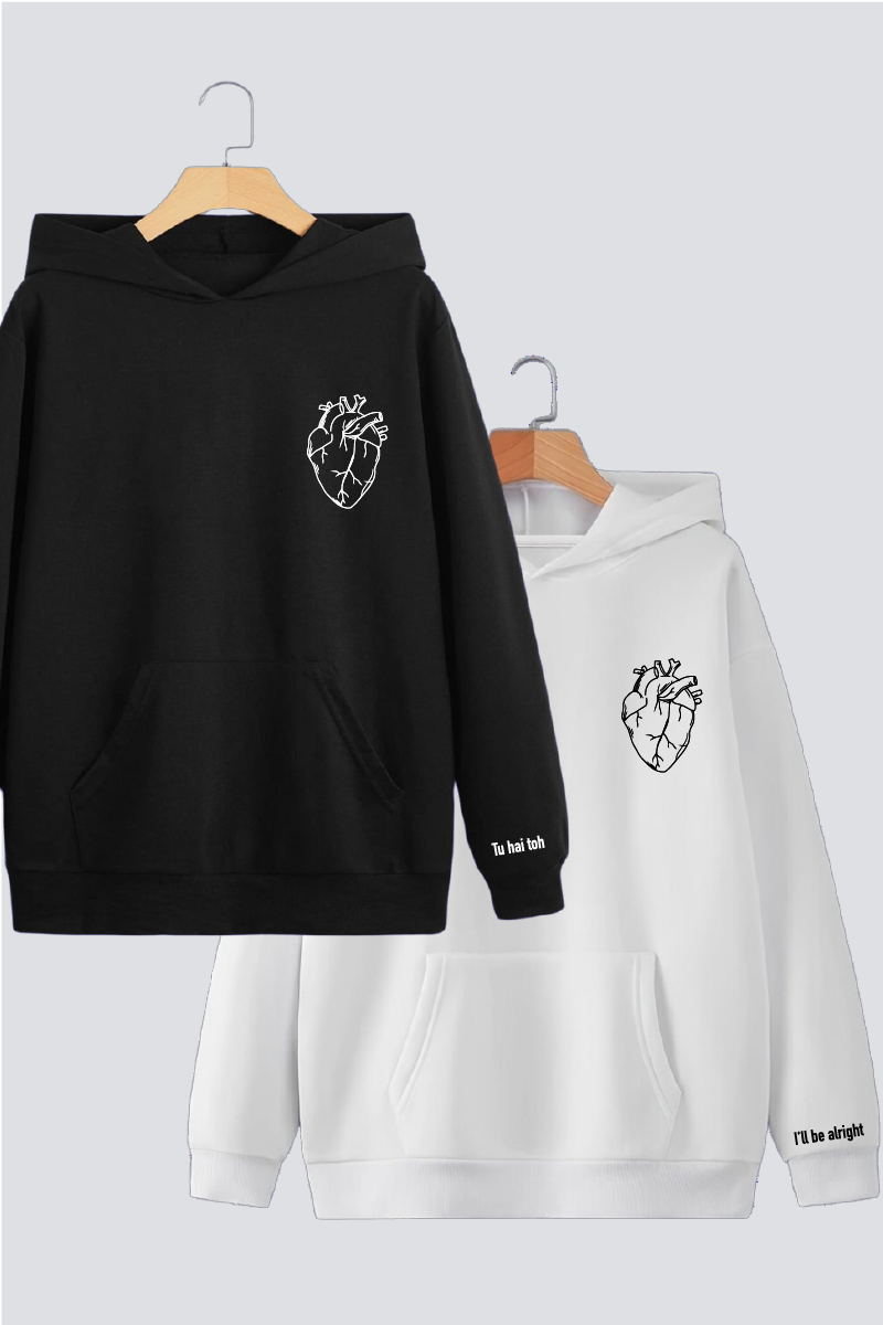 Heart Illustration Couple Oversized Drop Shoulder Hoodies - Pack of 2