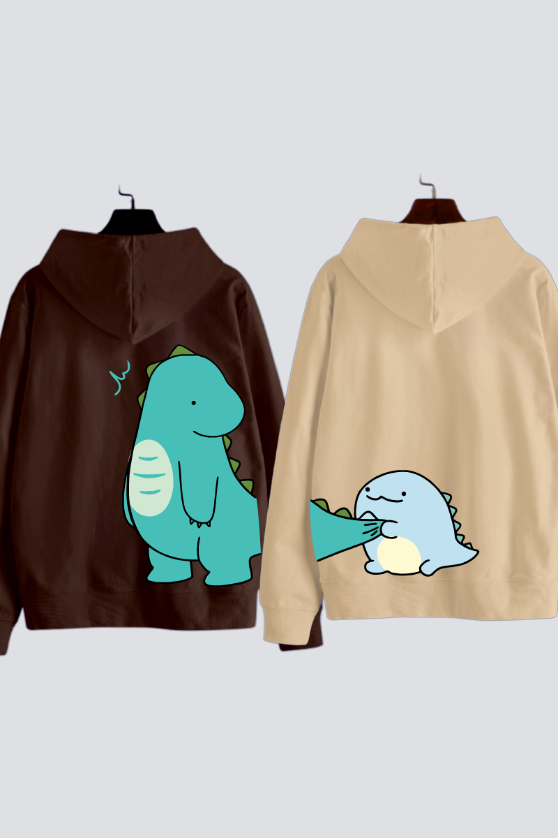 Dino Duo Couple Oversized Drop Shoulder Hoodies - Pack of 2 (Back Design)