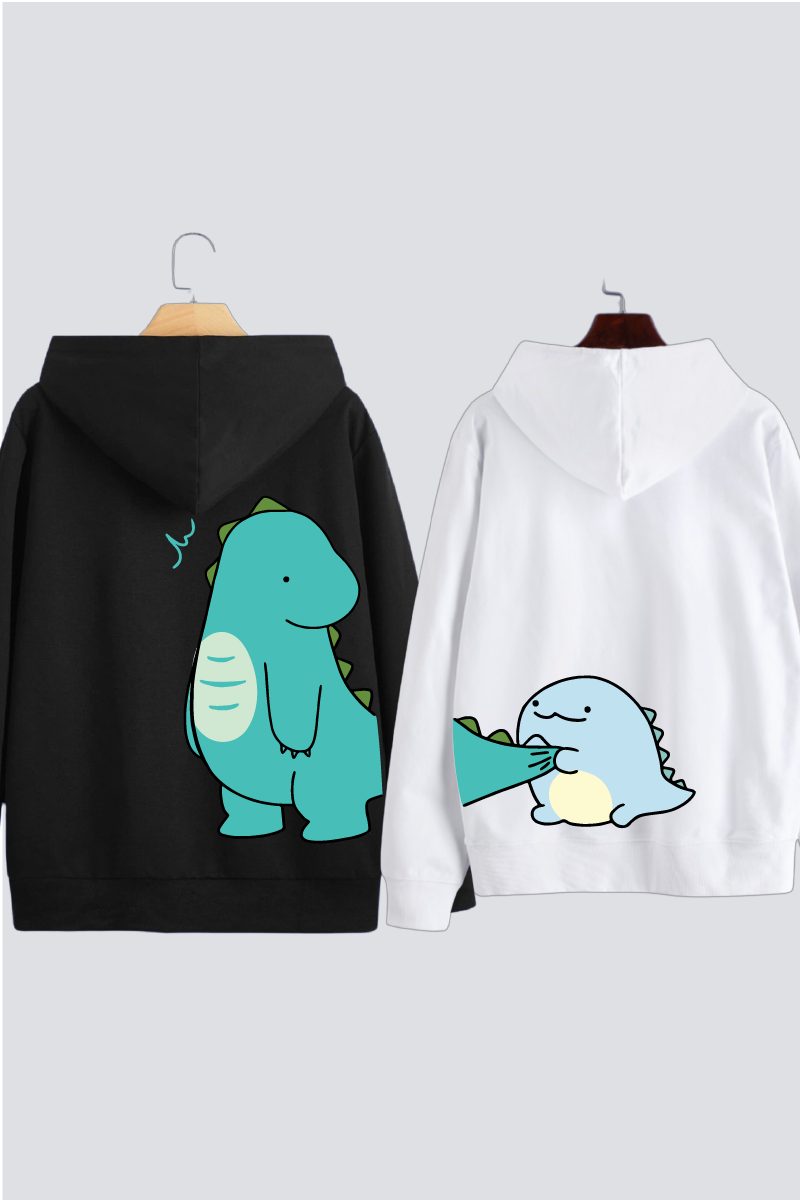 Dino Duo Couple Oversized Drop Shoulder Hoodies - Pack of 2 (Back Design)