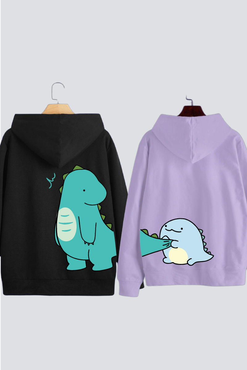 Dino Duo Couple Oversized Drop Shoulder Hoodies - Pack of 2 (Back Design)