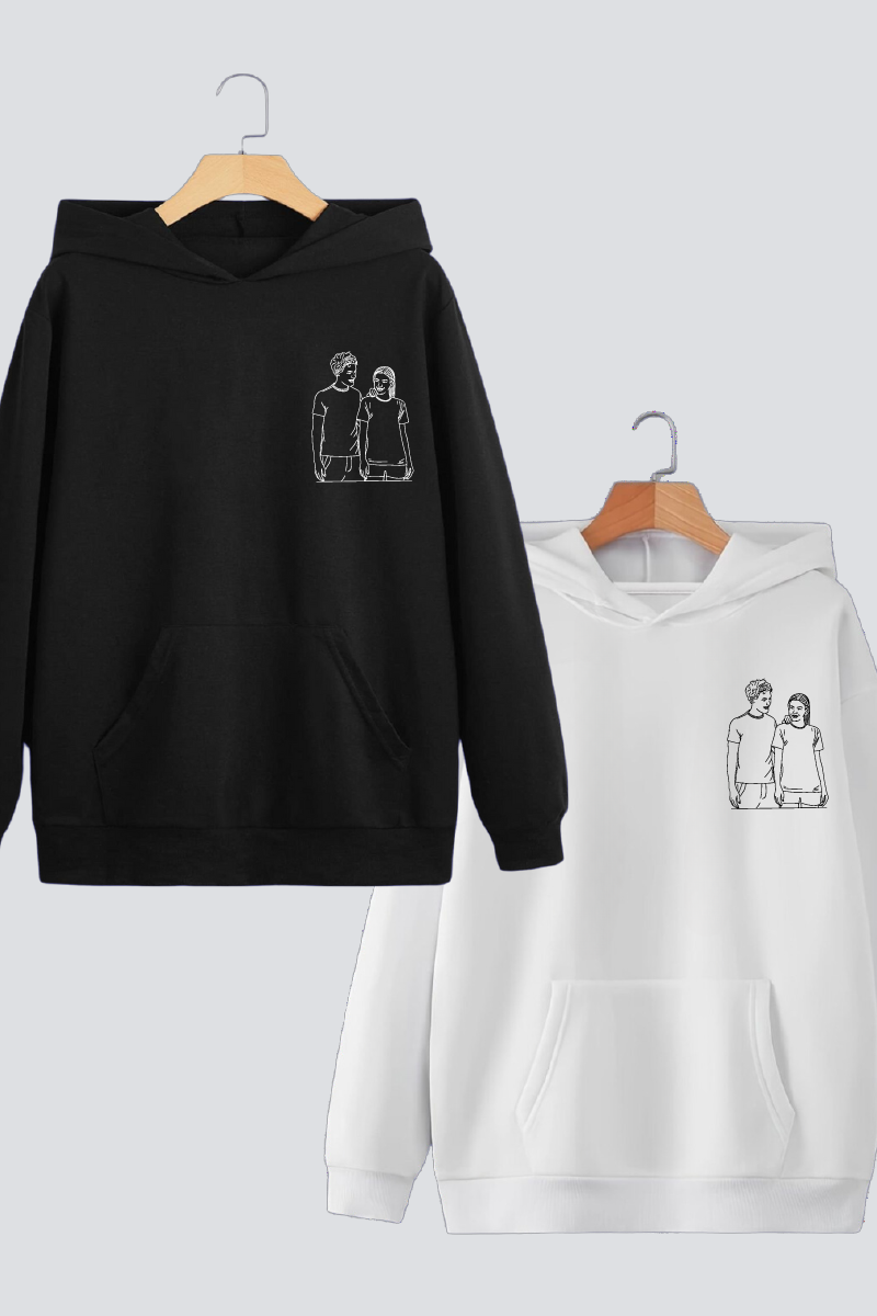 Customised Line Art Couple Oversized Drop shoulder Hoodies - Pack of 2