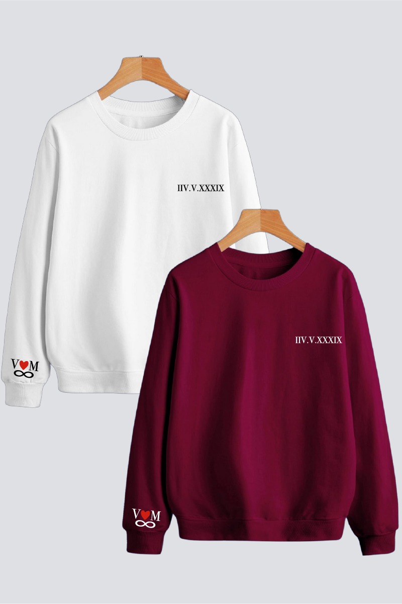 Customised Roman Dates Couple Unisex Sweatshirts - Pack of 2