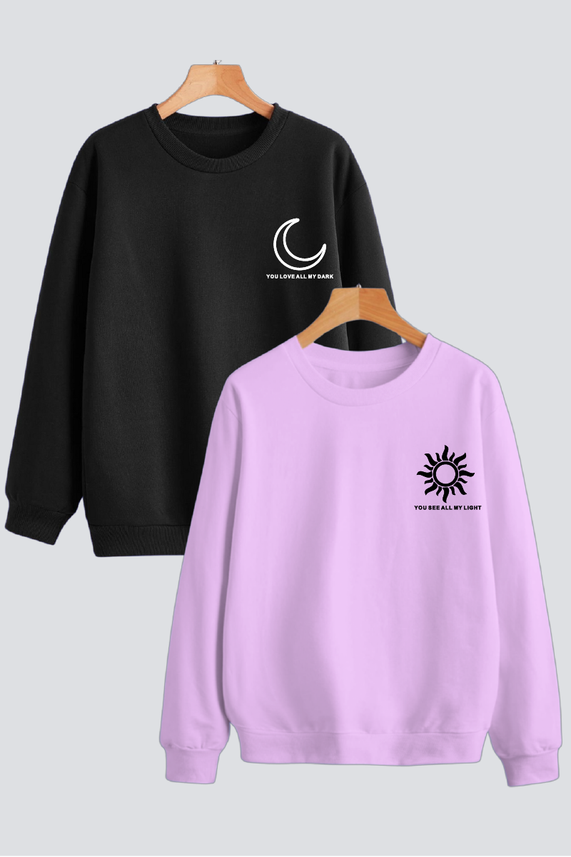 Sun Moon Couple Unisex Sweatshirts - Pack of 2