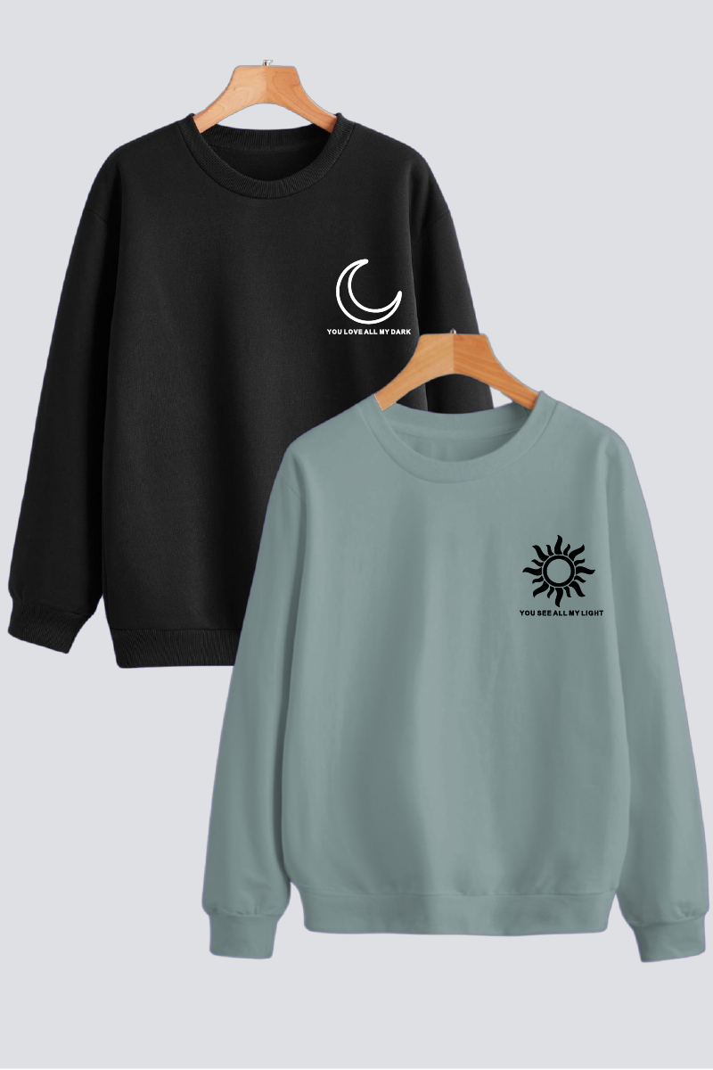 Sun Moon Couple Unisex Sweatshirts - Pack of 2